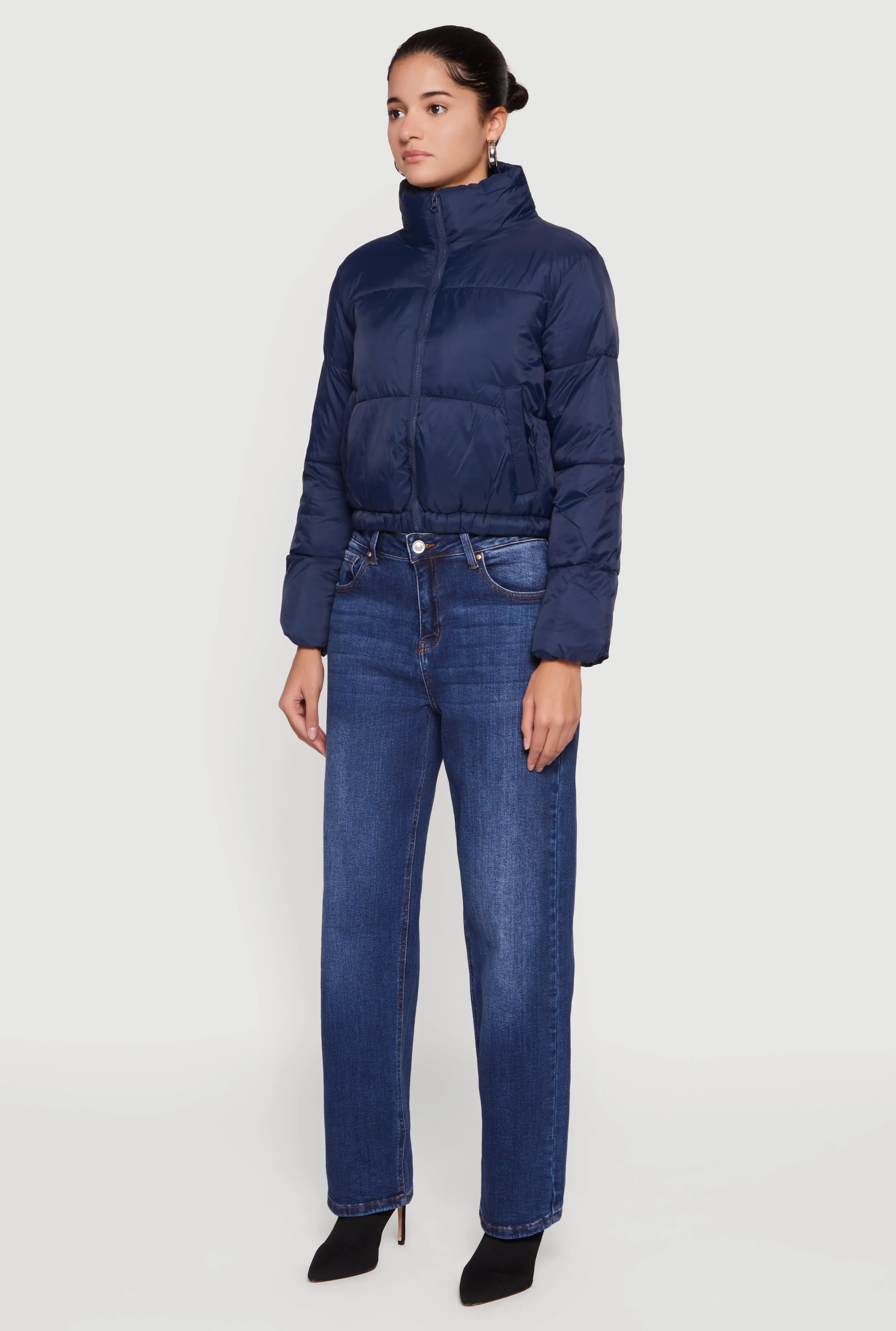 Nylon Long Sleeve Mock Neck Zip Front Puffer Jacket sold by Rainbow product image thumbnail 5