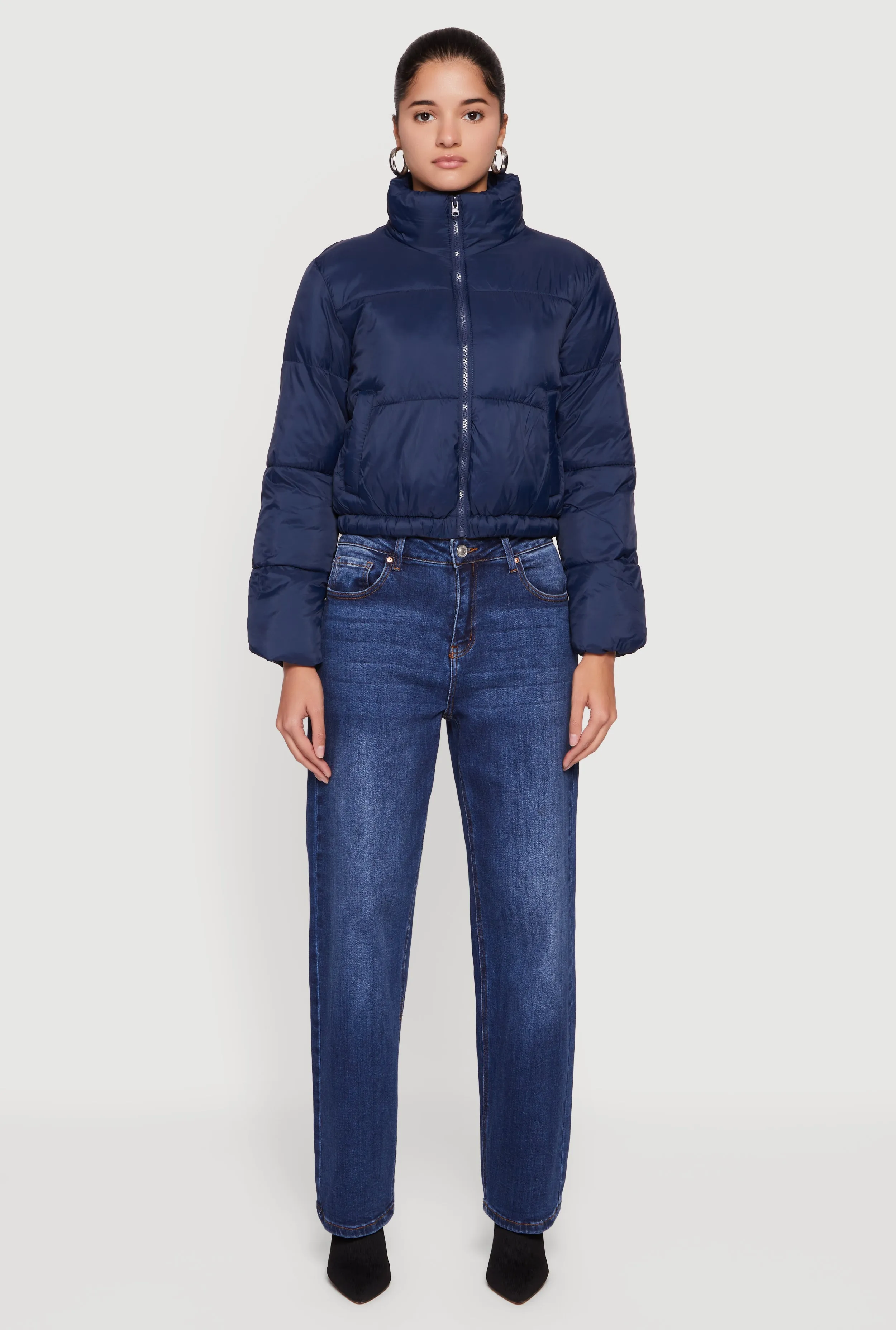 Nylon Long Sleeve Mock Neck Zip Front Puffer Jacket sold by Rainbow product image thumbnail 3