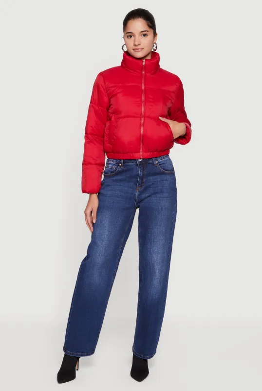 Nylon Long Sleeve Mock Neck Zip Front Puffer Jacket made by Ambiance