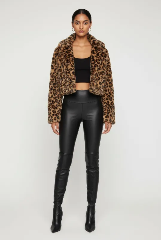 Leopard Print Faux Fur Cropped One Button Jacket sold by Rainbow
