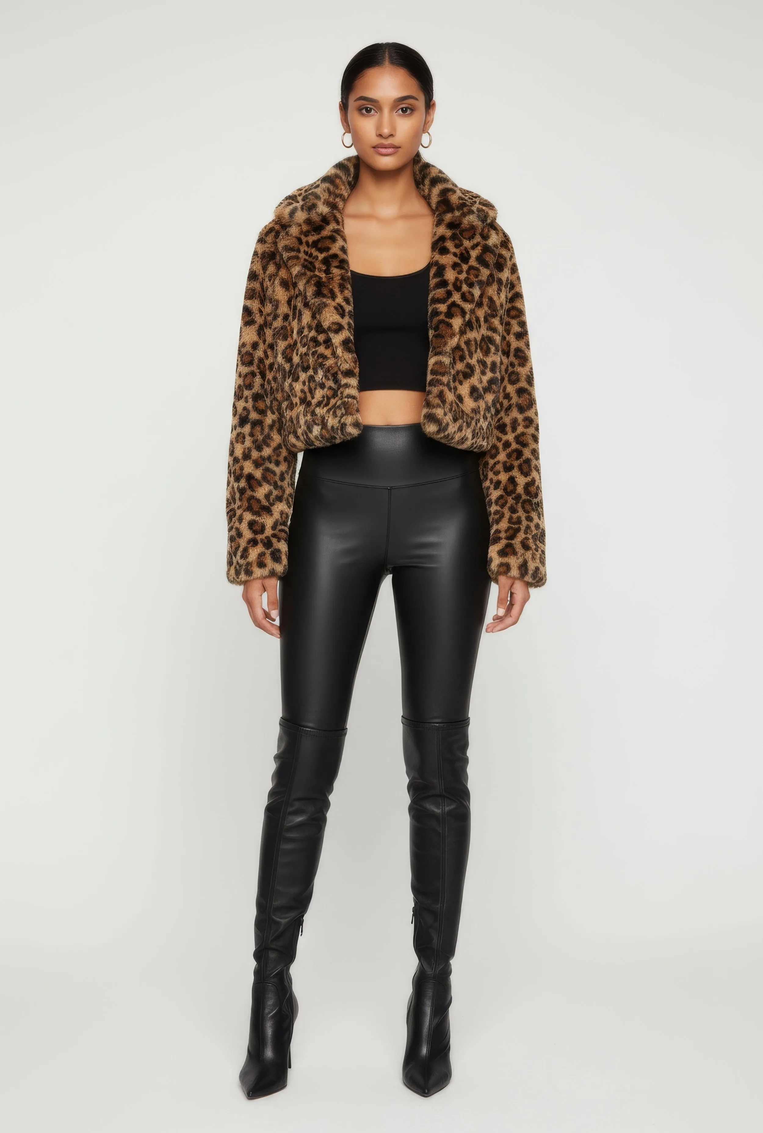 Leopard Print Faux Fur Cropped One Button Jacket sold by Rainbow