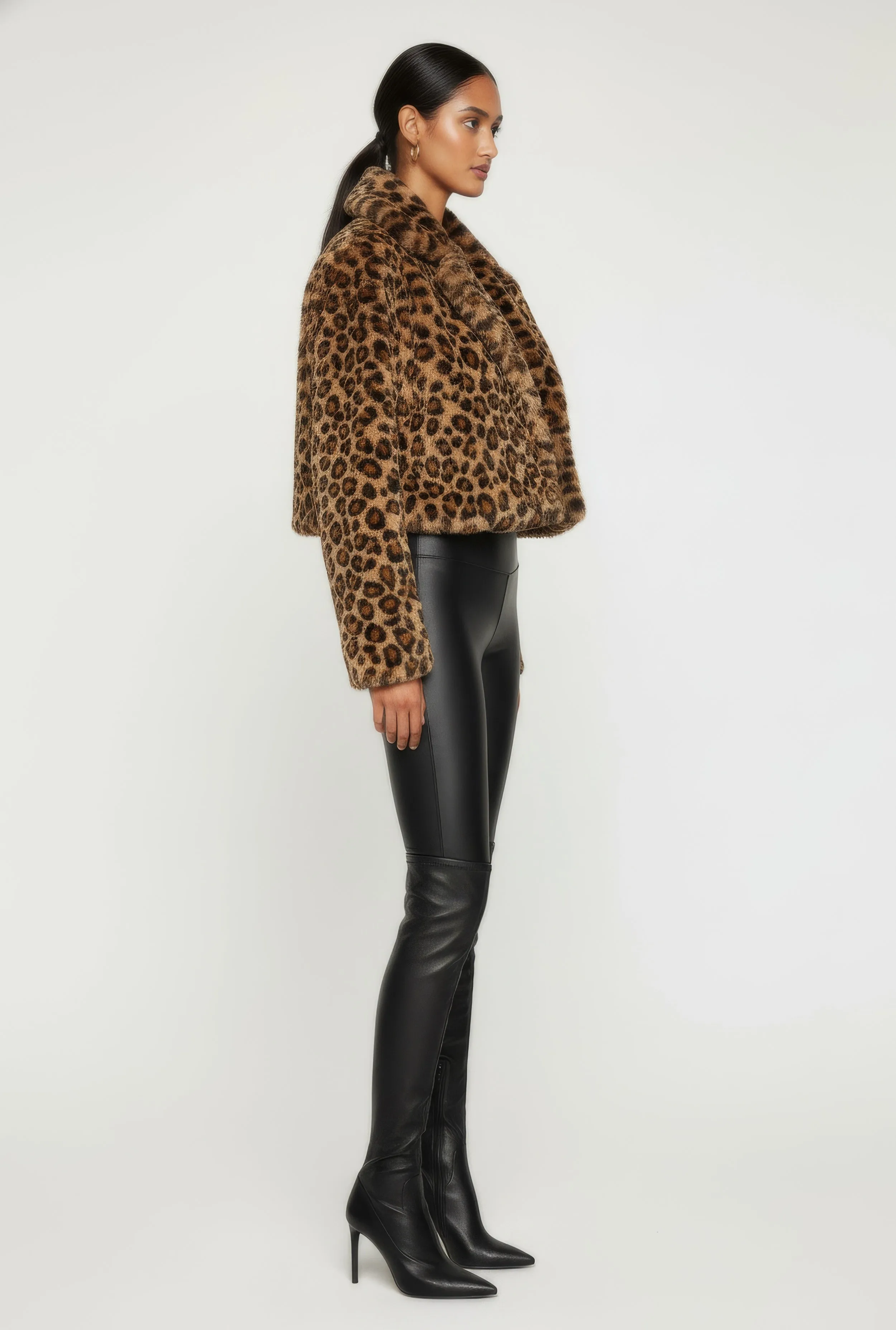 Leopard Print Faux Fur Cropped One Button Jacket sold by Rainbow product image thumbnail 5