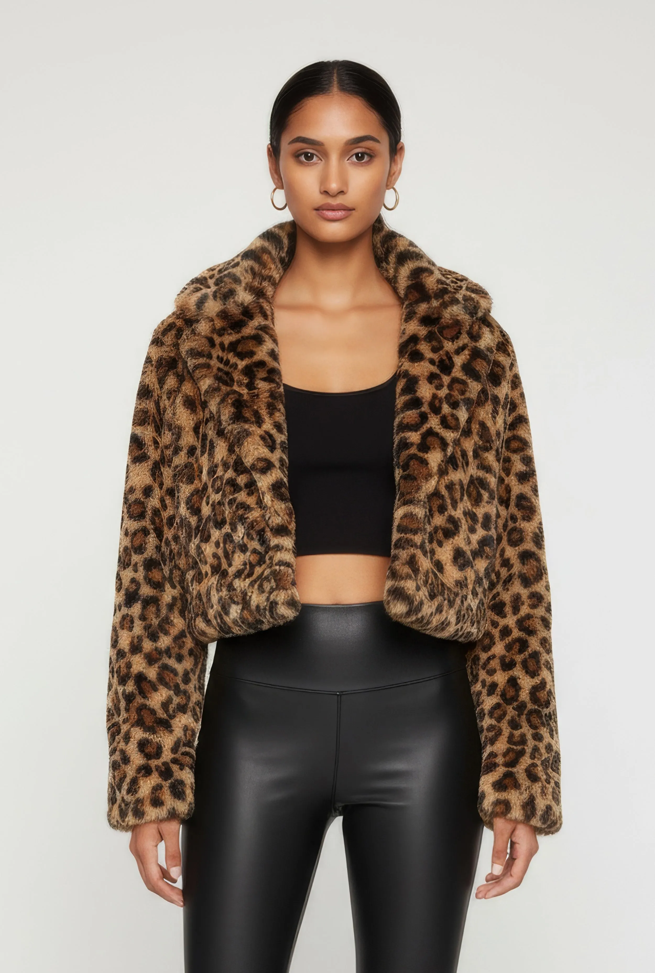 Leopard Print Faux Fur Cropped One Button Jacket sold by Rainbow product image thumbnail 2