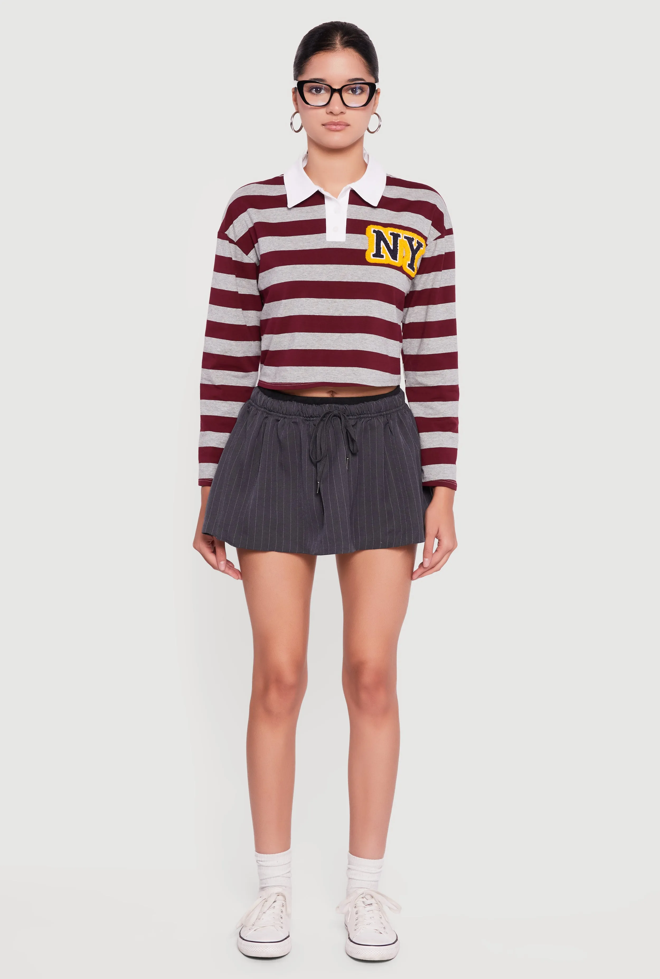 Pinstripe Double Waistband Drawstring Mini Skirt sold by Rainbow product image thumbnail 2