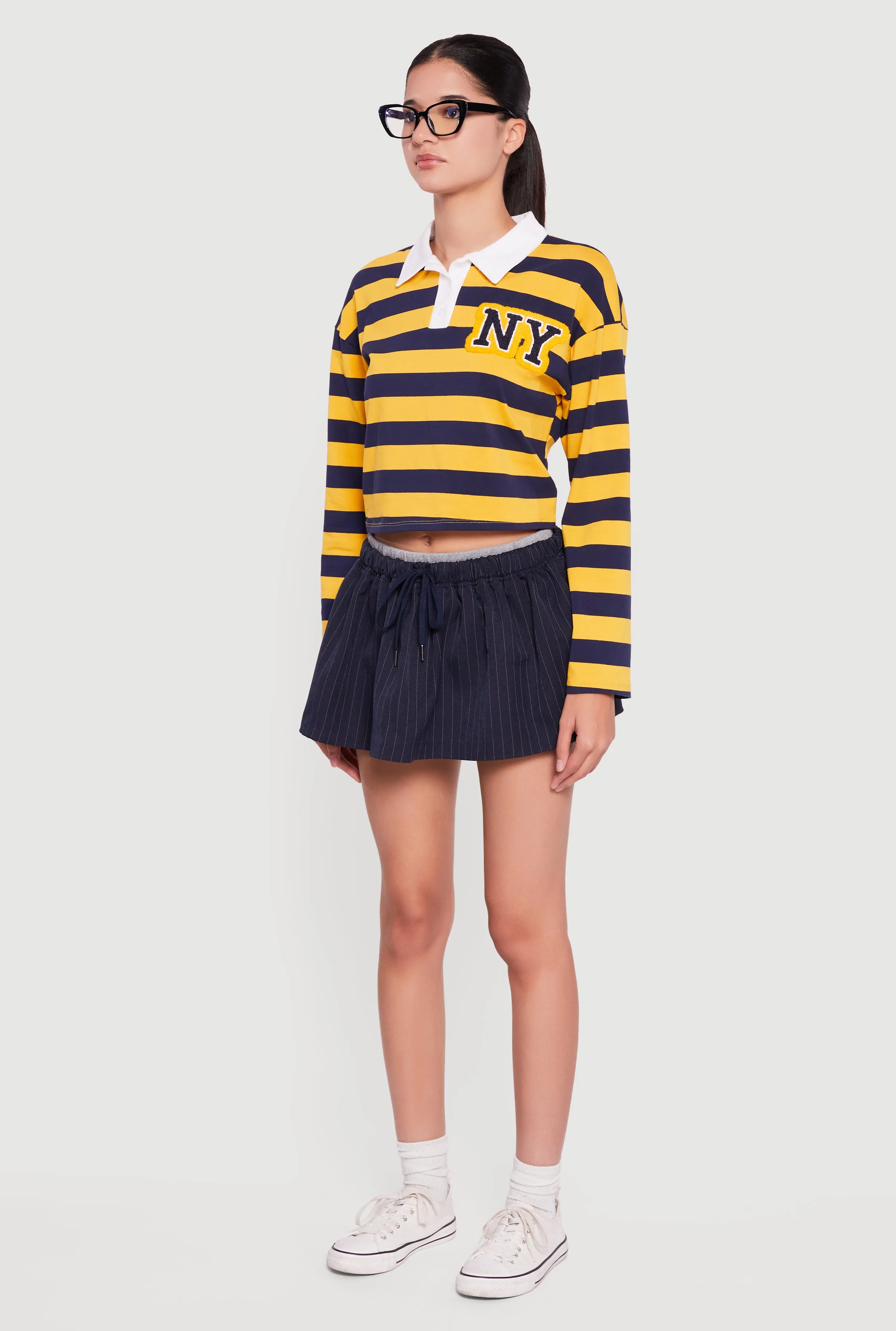 Pinstripe Double Waistband Drawstring Mini Skirt sold by Rainbow product image thumbnail 3