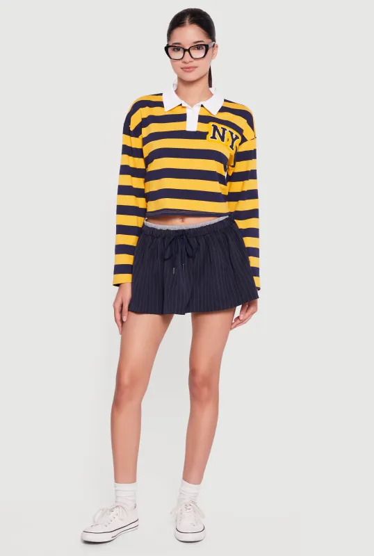 Pinstripe Double Waistband Drawstring Mini Skirt sold by Rainbow