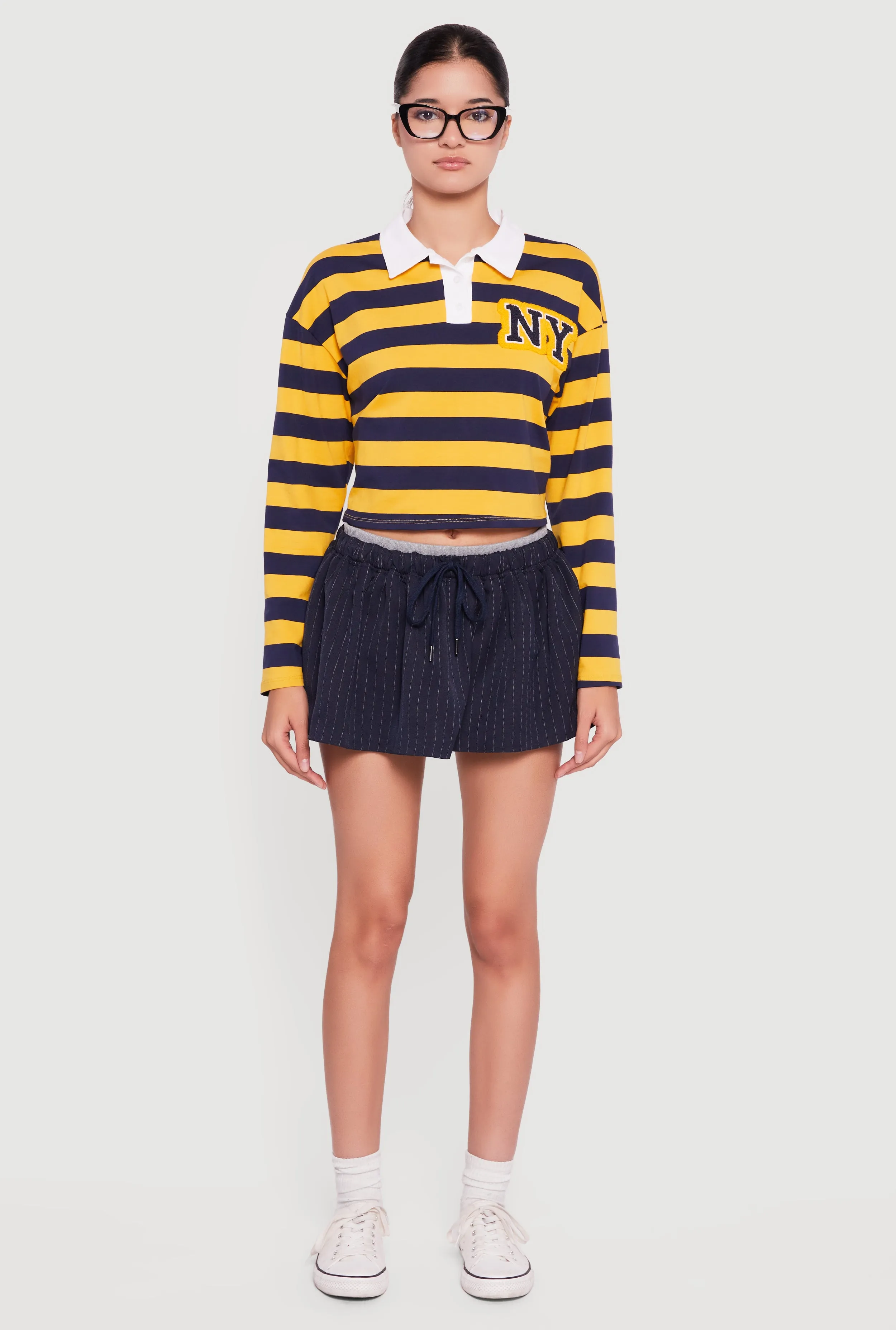 Pinstripe Double Waistband Drawstring Mini Skirt sold by Rainbow product image thumbnail 2