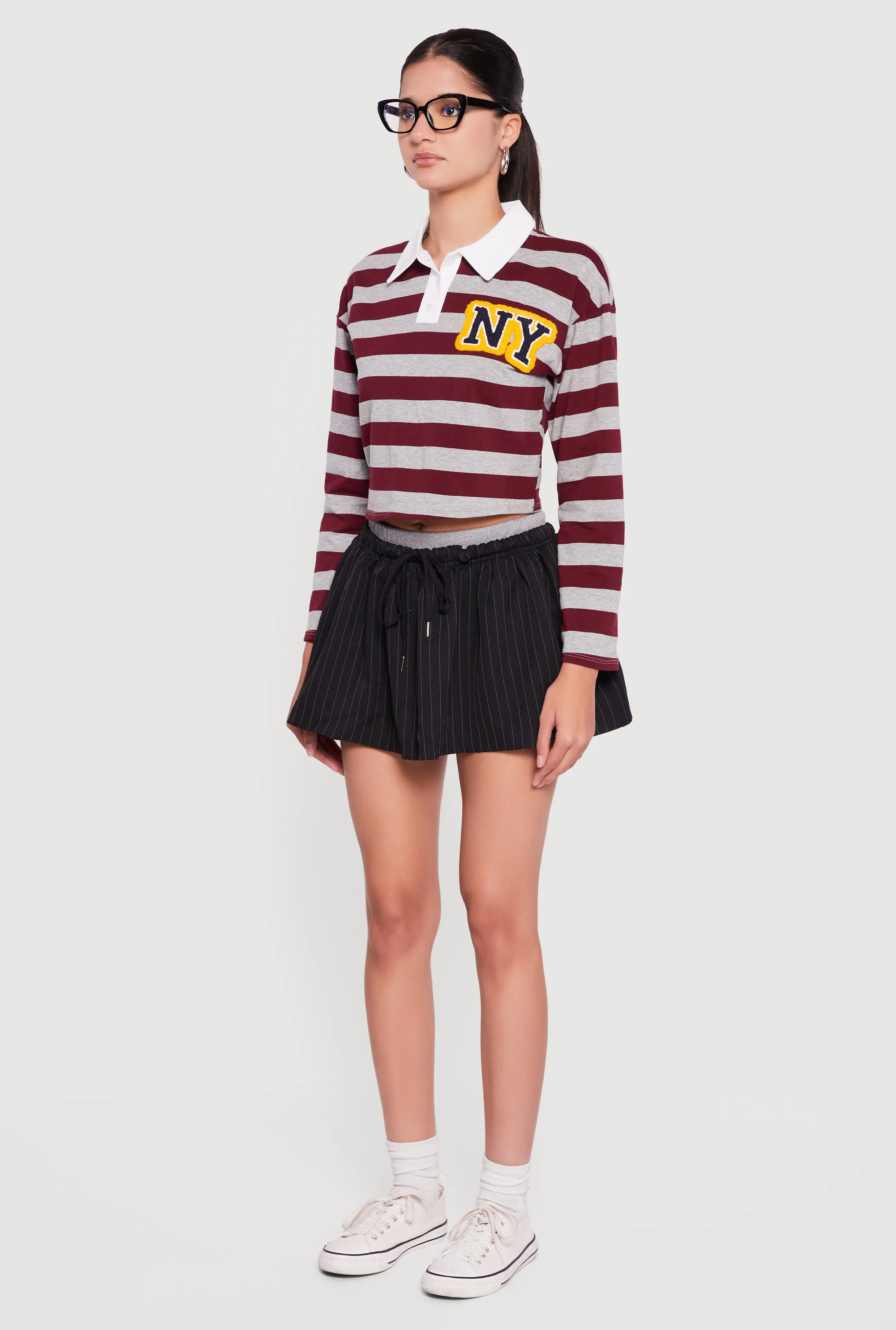 Pinstripe Double Waistband Drawstring Mini Skirt sold by Rainbow product image thumbnail 3