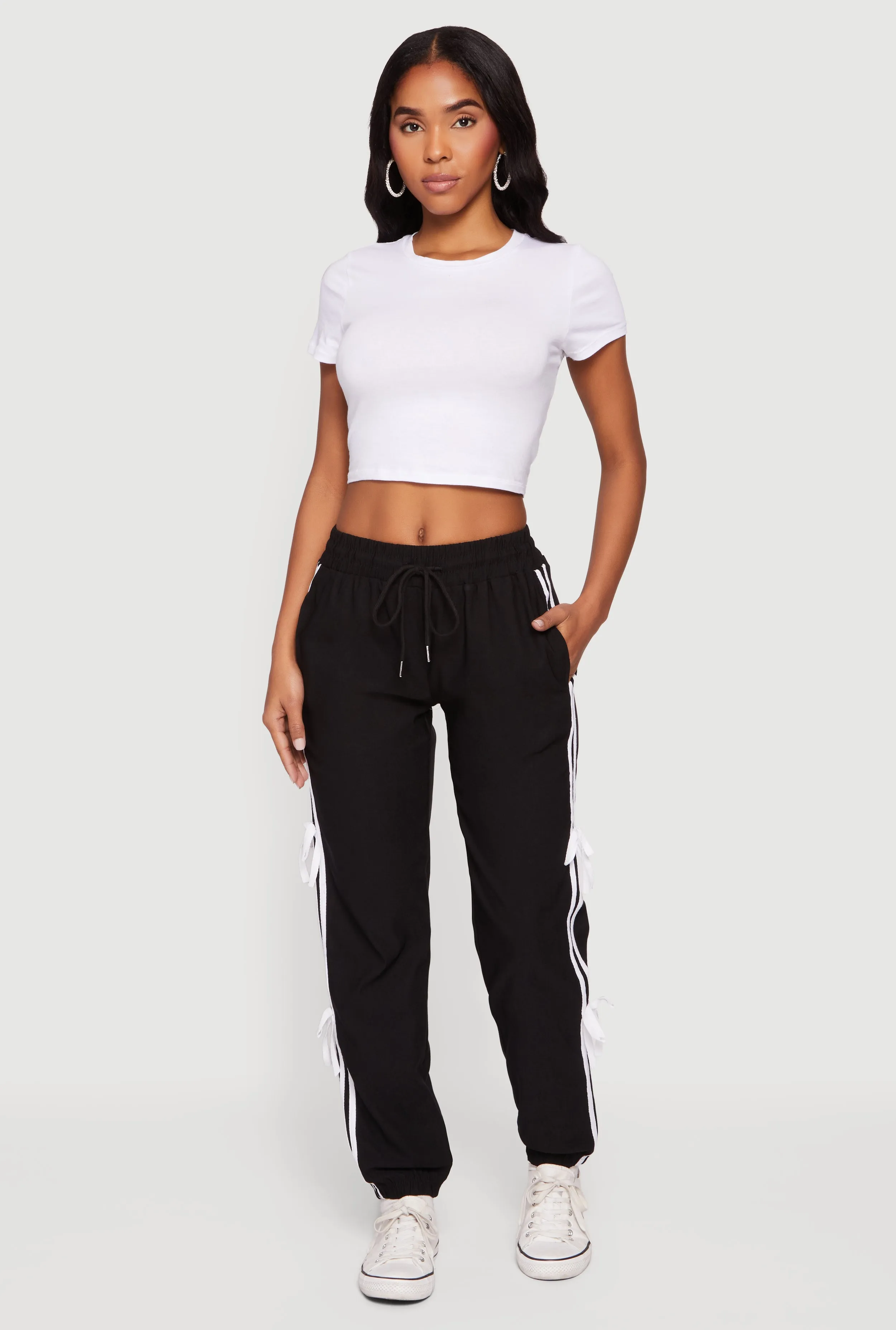 Bow Varsity Stripe Side Drawstring Waist Joggers sold by Rainbow