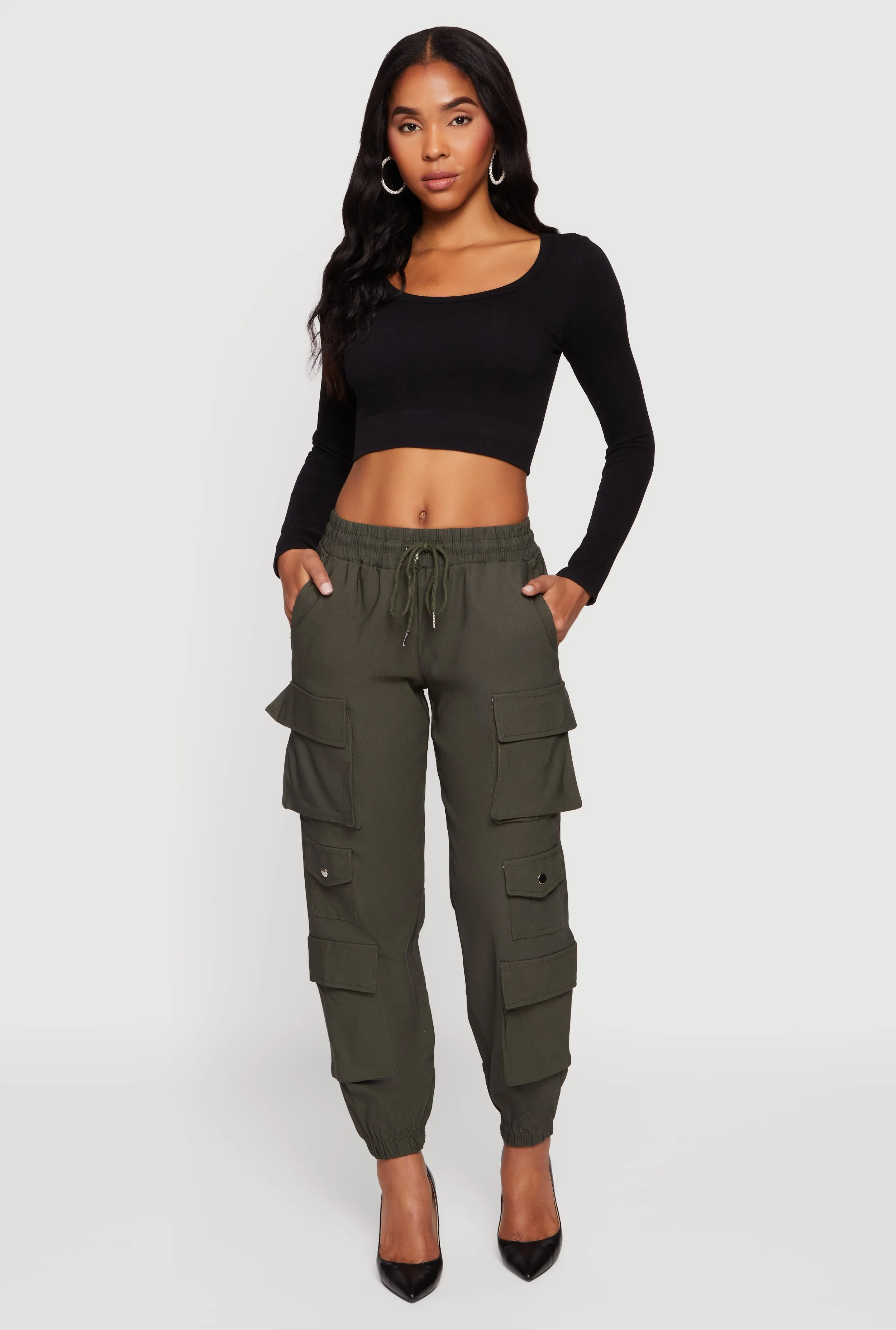 Drawstring Waist Utility Joggers sold by Rainbow