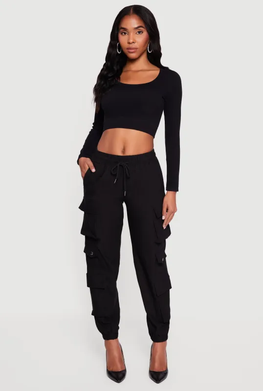 Drawstring Waist Utility Joggers sold by Rainbow