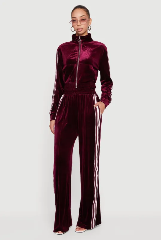 Velour Side Stripe Pull On Straight Leg Pants sold by Rainbow
