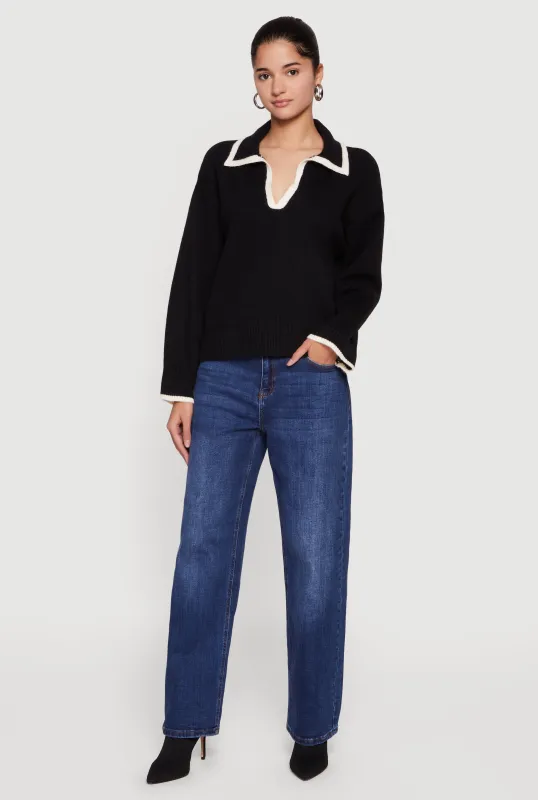 Contrast Trim Johnny Collar Polo Sweater sold by Rainbow