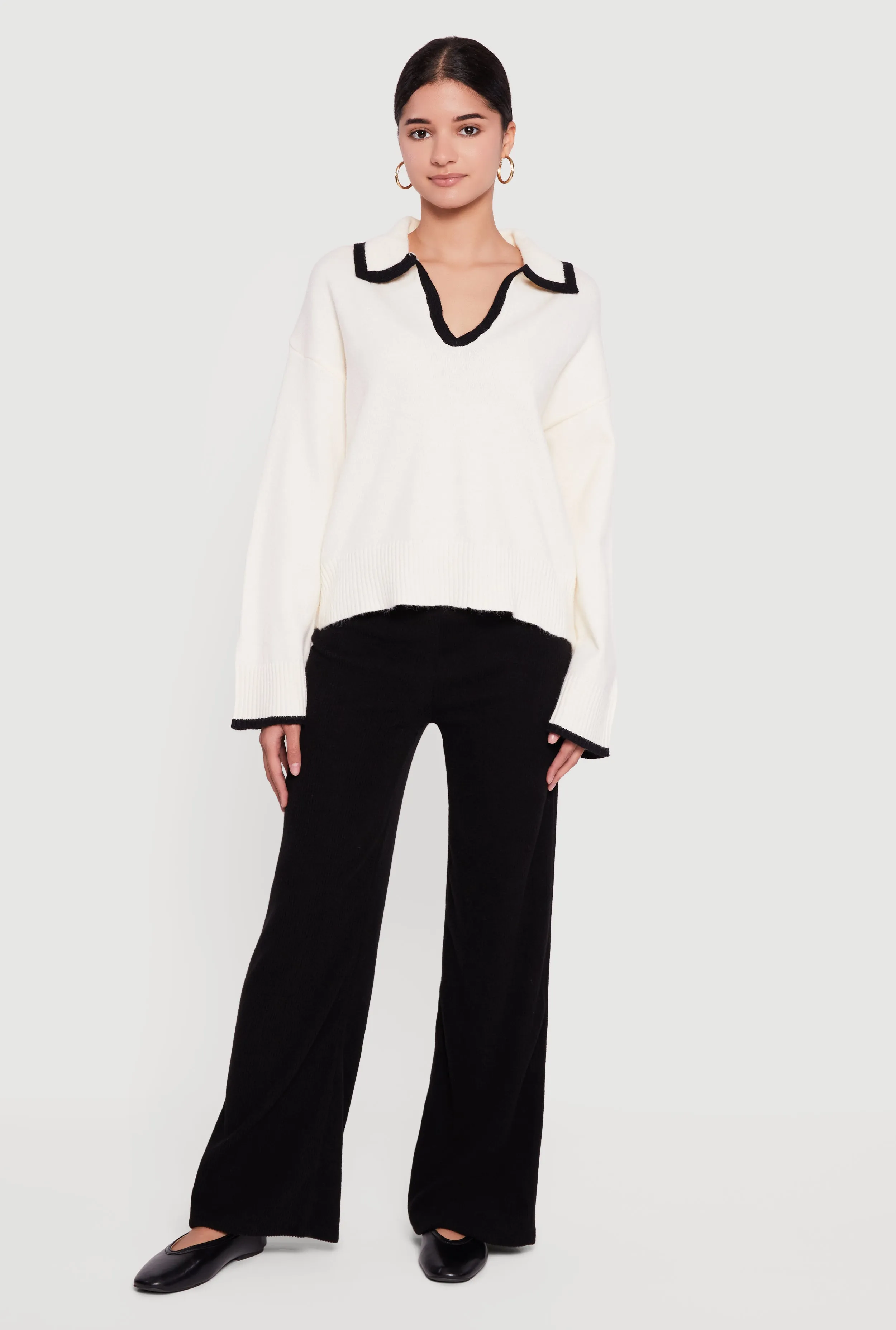 Contrast Trim Johnny Collar Polo Sweater sold by Rainbow