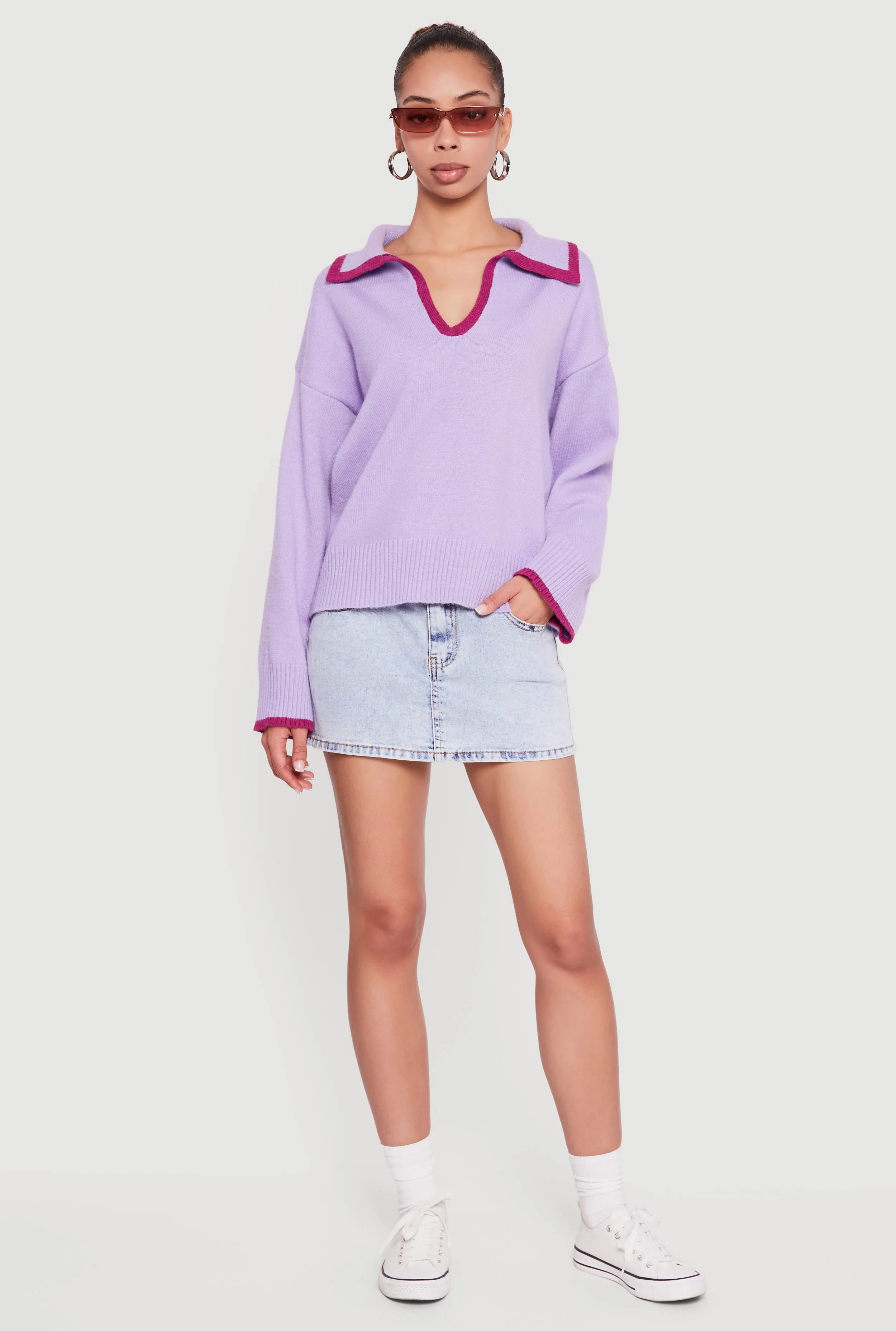 Contrast Trim Johnny Collar Polo Sweater sold by Rainbow product image thumbnail 3