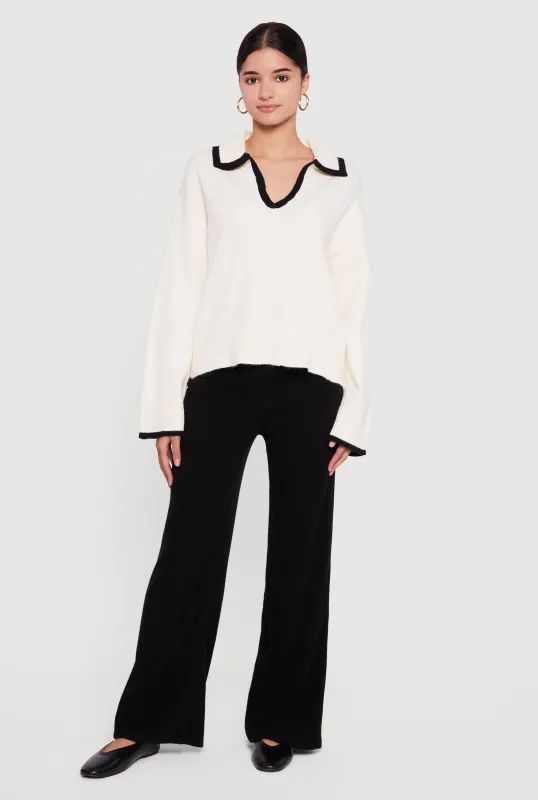 Contrast Trim Johnny Collar Polo Sweater sold by Rainbow