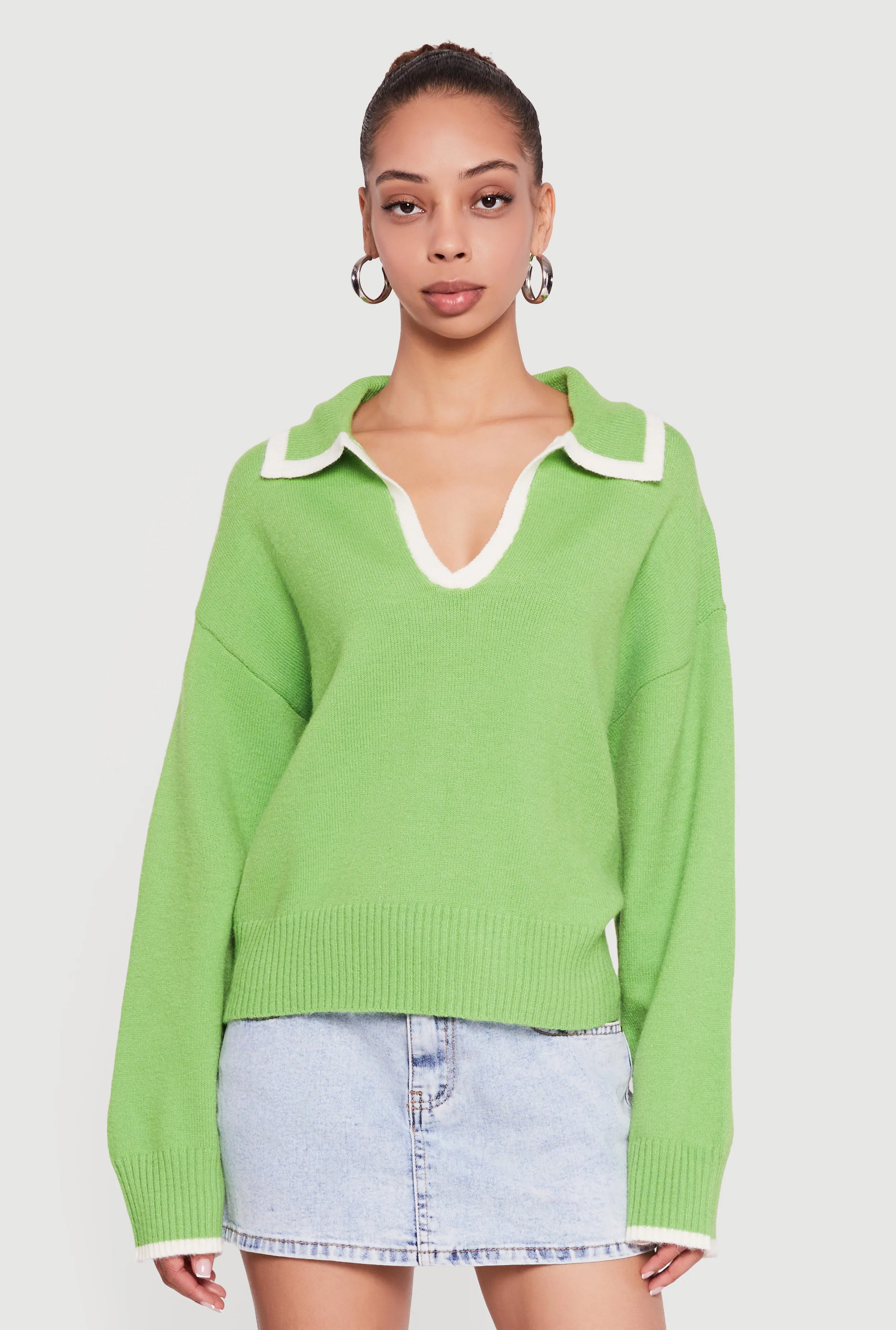 Contrast Trim Johnny Collar Polo Sweater sold by Rainbow product image thumbnail 2