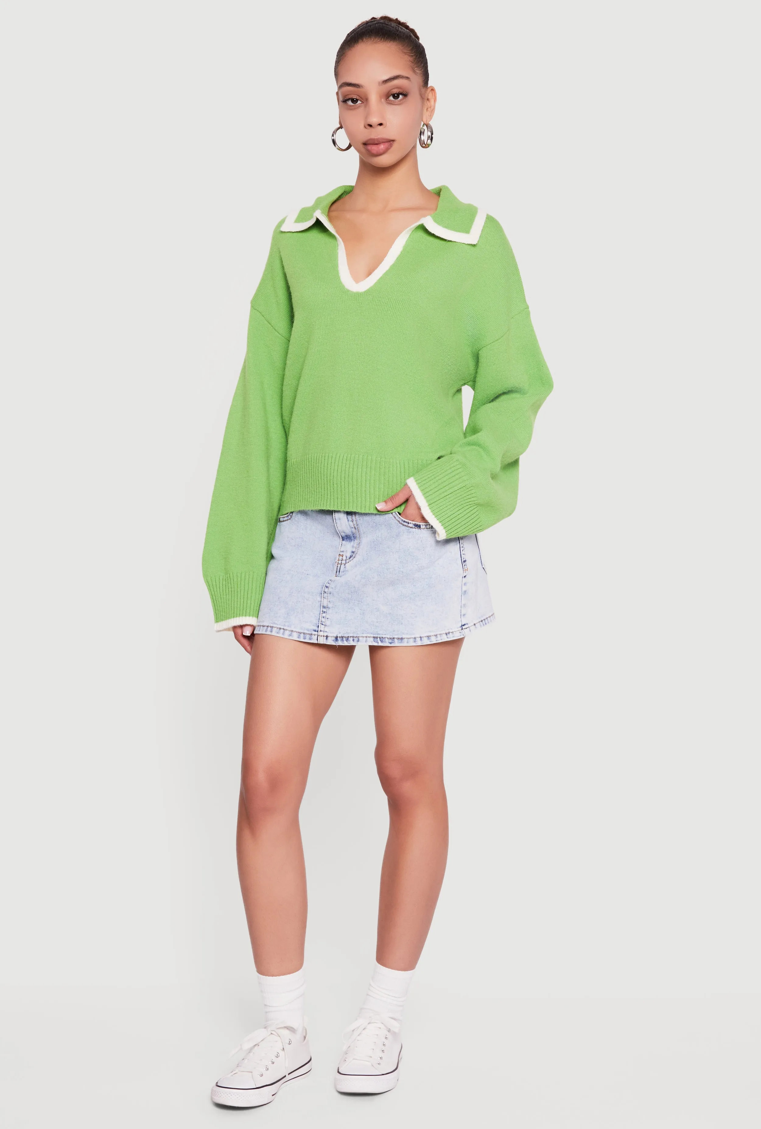 Contrast Trim Johnny Collar Polo Sweater sold by Rainbow