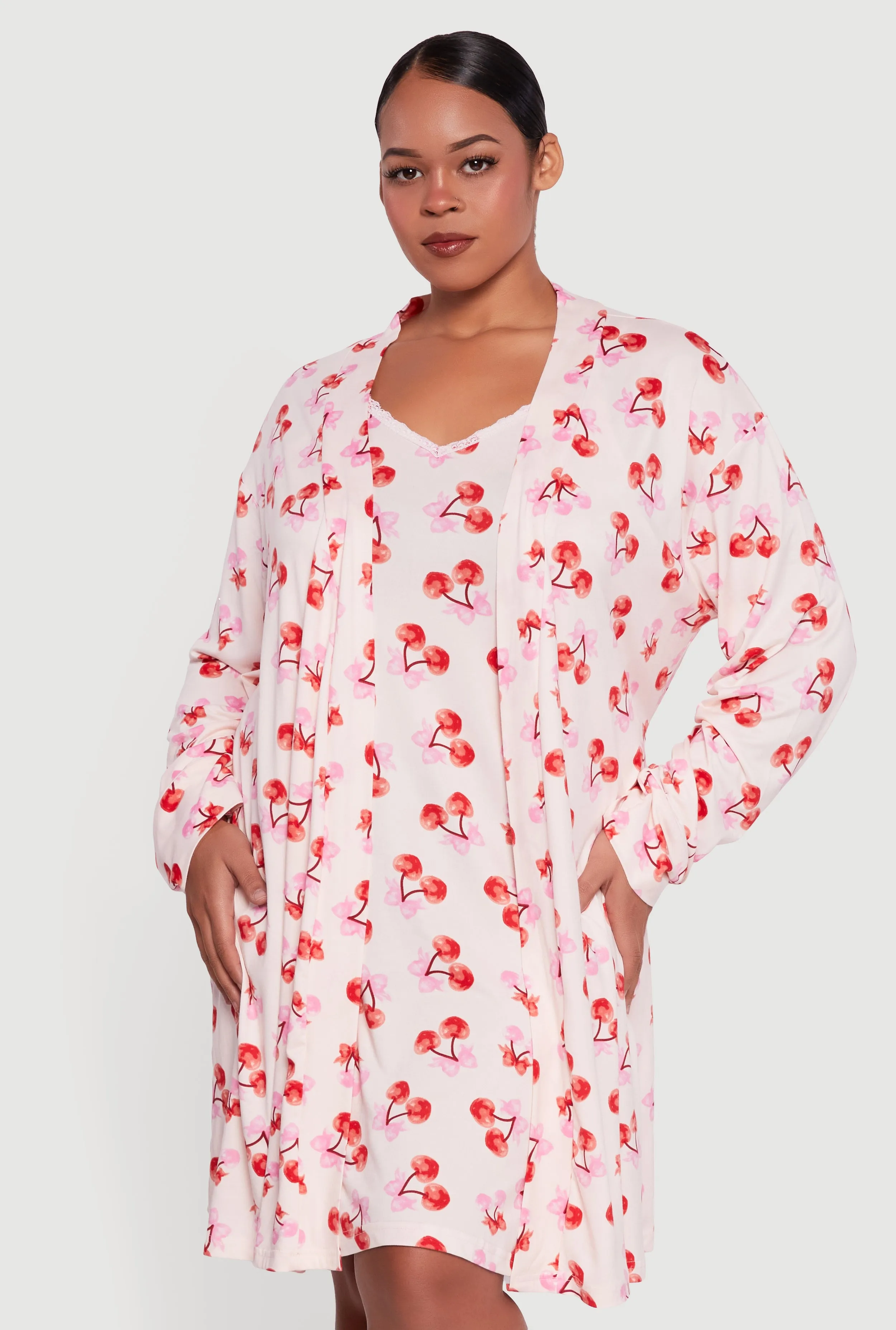 Plus Size Heart Cherry Print Robe and Cami Nightgown sold by Rainbow product image thumbnail 2