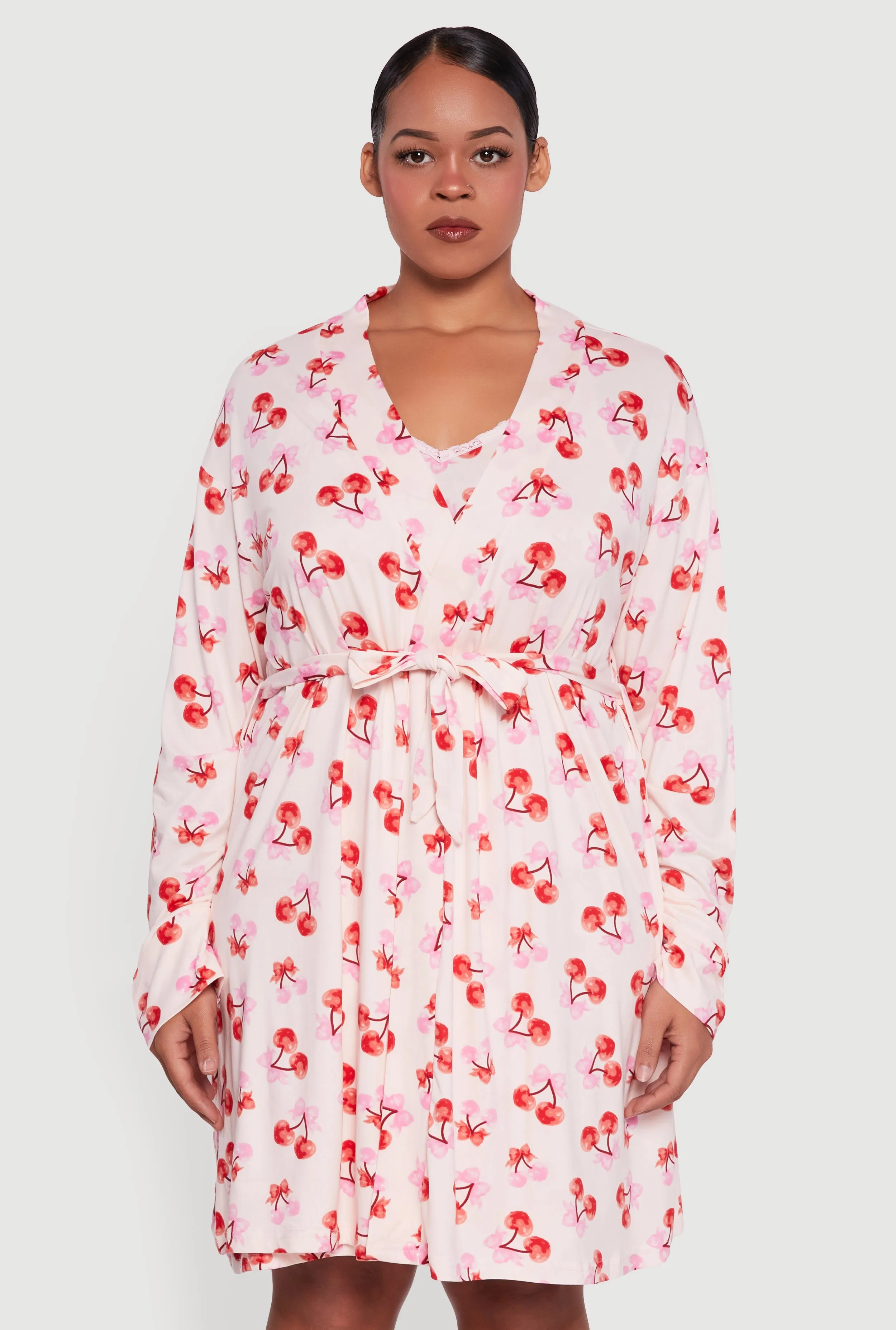 Plus Size Heart Cherry Print Robe and Cami Nightgown sold by Rainbow product image thumbnail 3