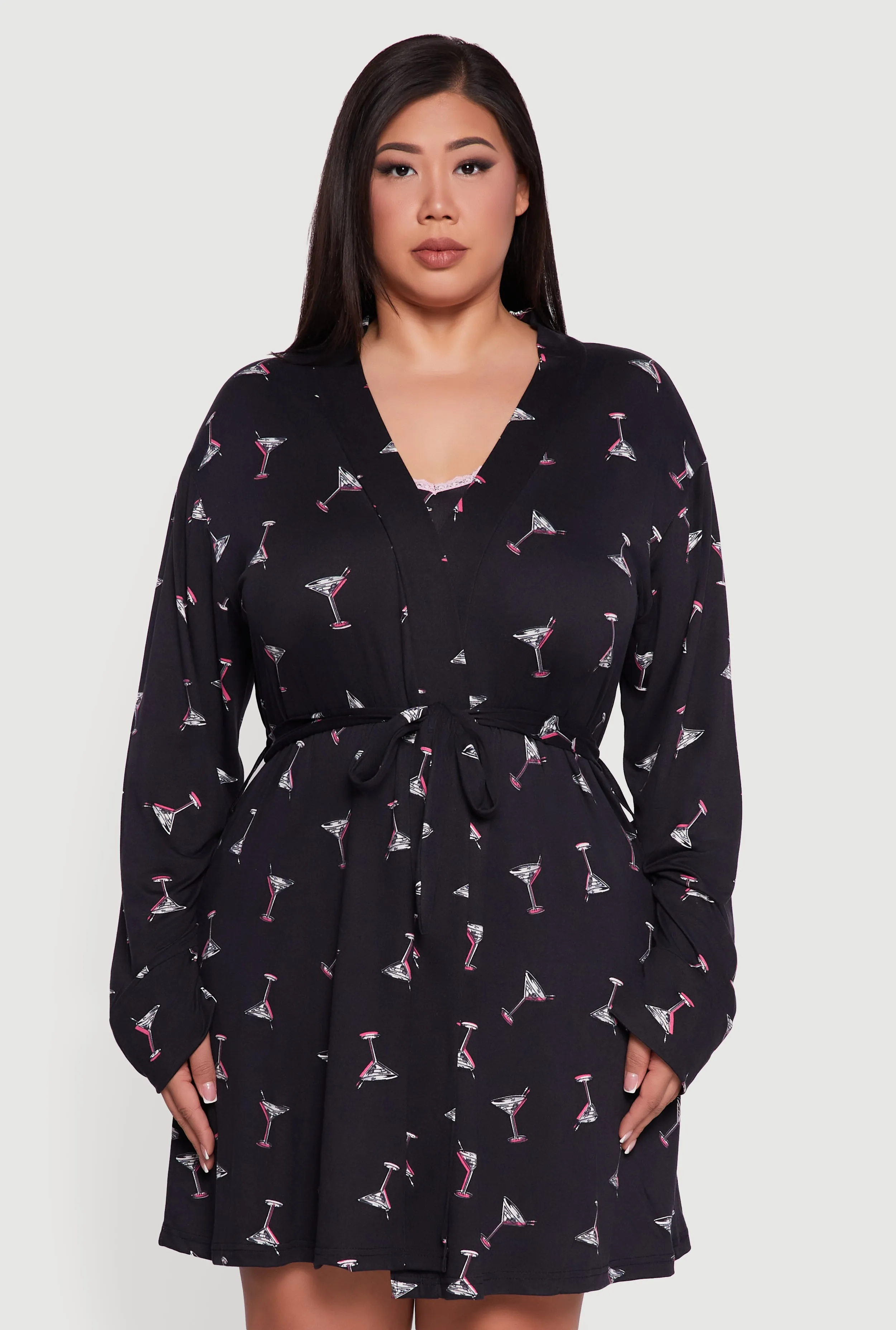 Plus Size Martini Print Robe and Cami Nightgown sold by Rainbow