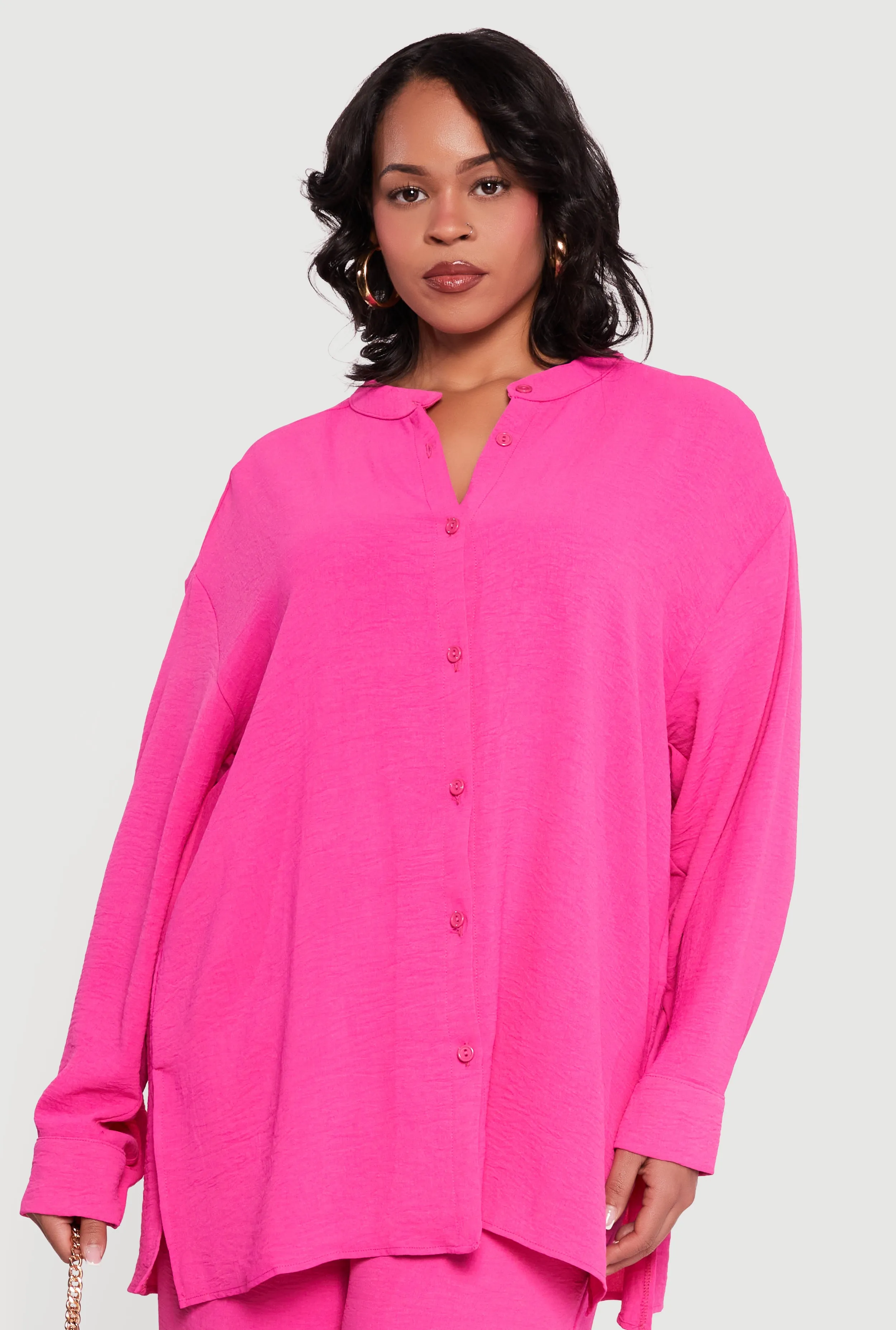 Plus Size Airy Long Sleeve Button Front Blouse sold by Rainbow product image thumbnail 5