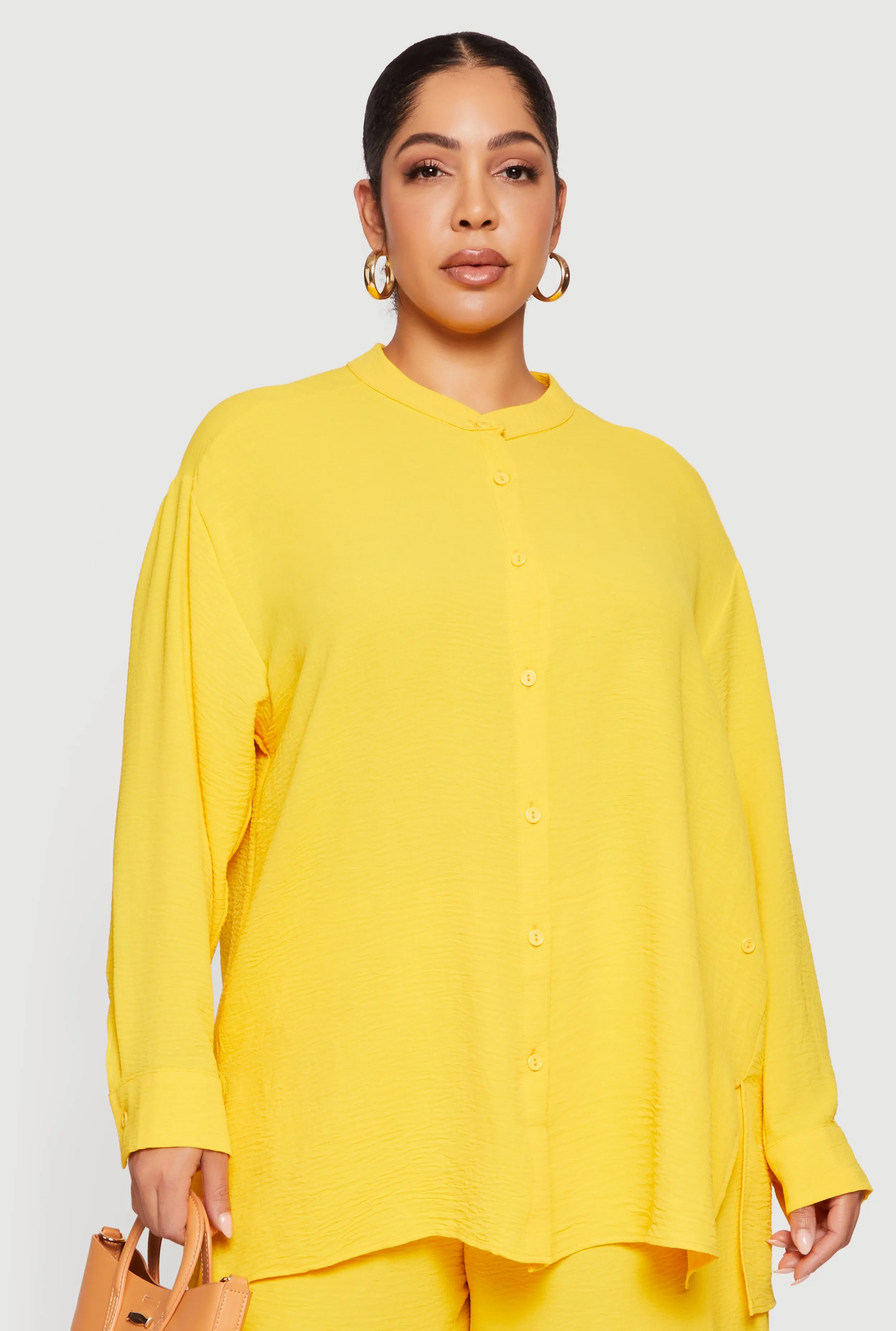 Plus Size Airy Long Sleeve Button Front Blouse sold by Rainbow