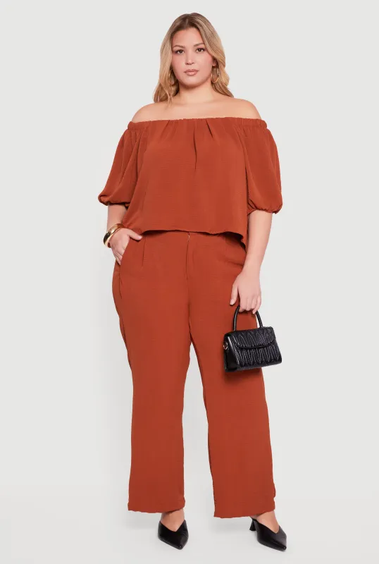 Plus Size Crepe Knit High Waist Straight Leg Pants sold by Rainbow