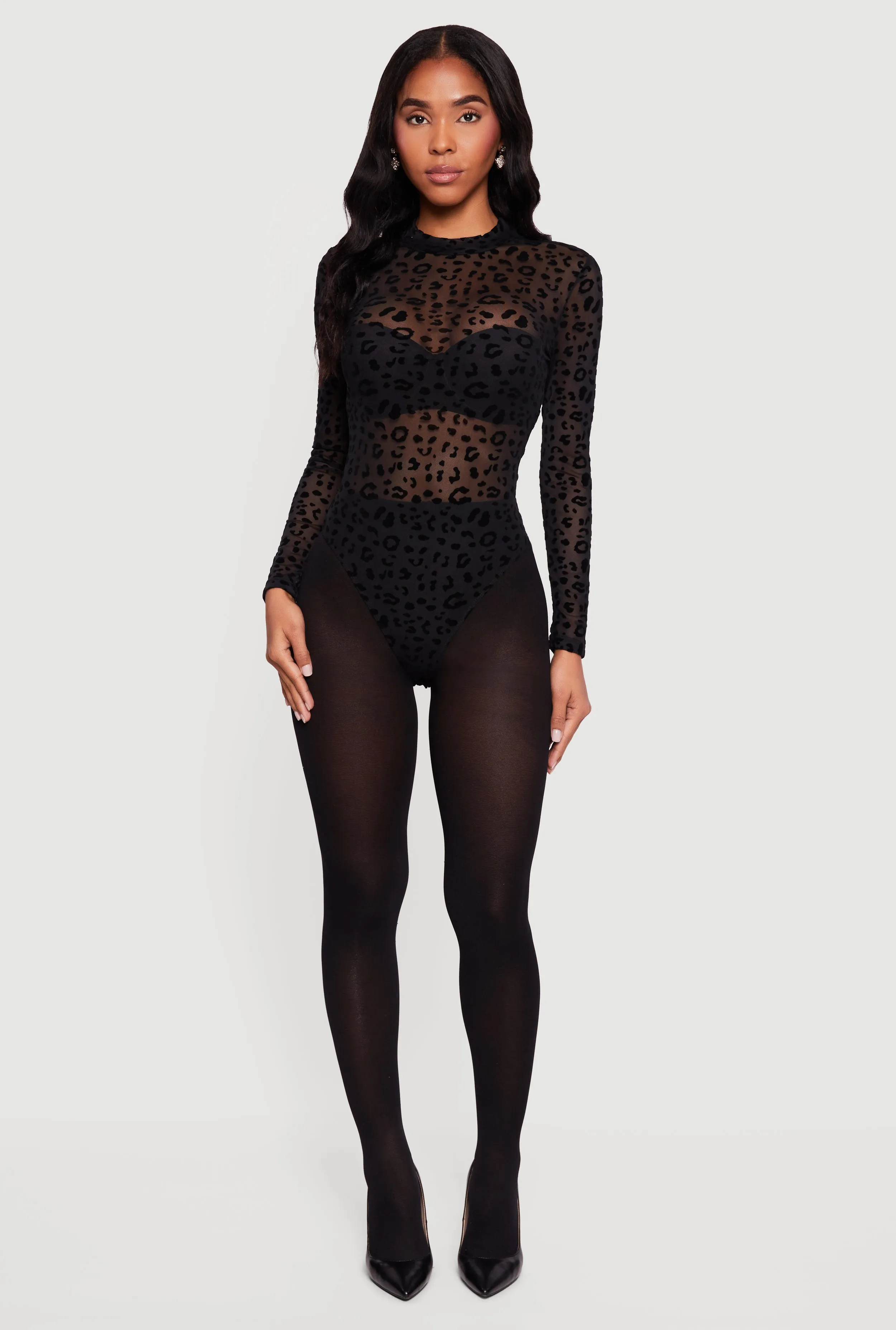 Animal Print Velvet Burnout Mesh Bodysuit sold by Rainbow