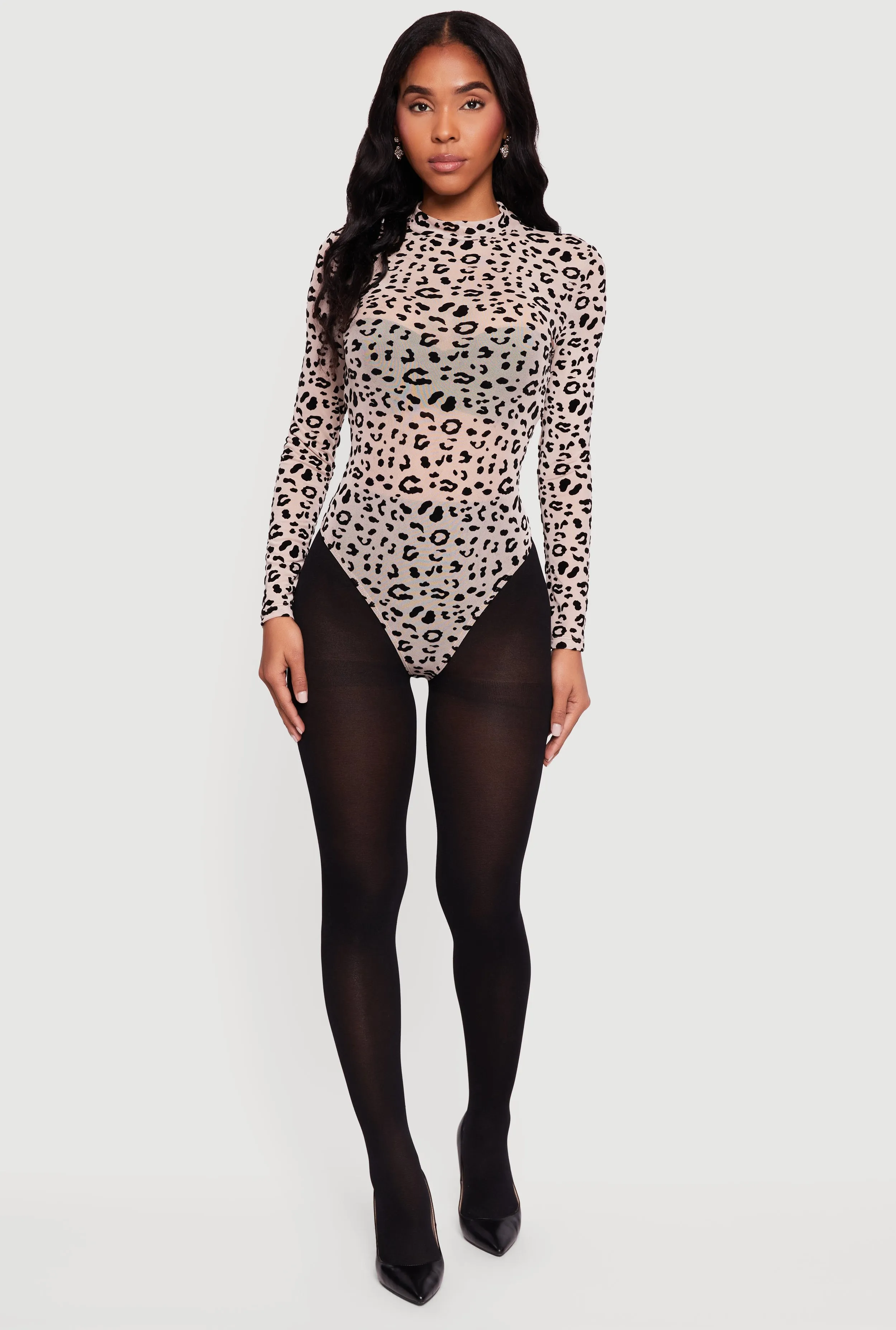 Animal Print Velvet Burnout Mesh Bodysuit sold by Rainbow product image thumbnail 2