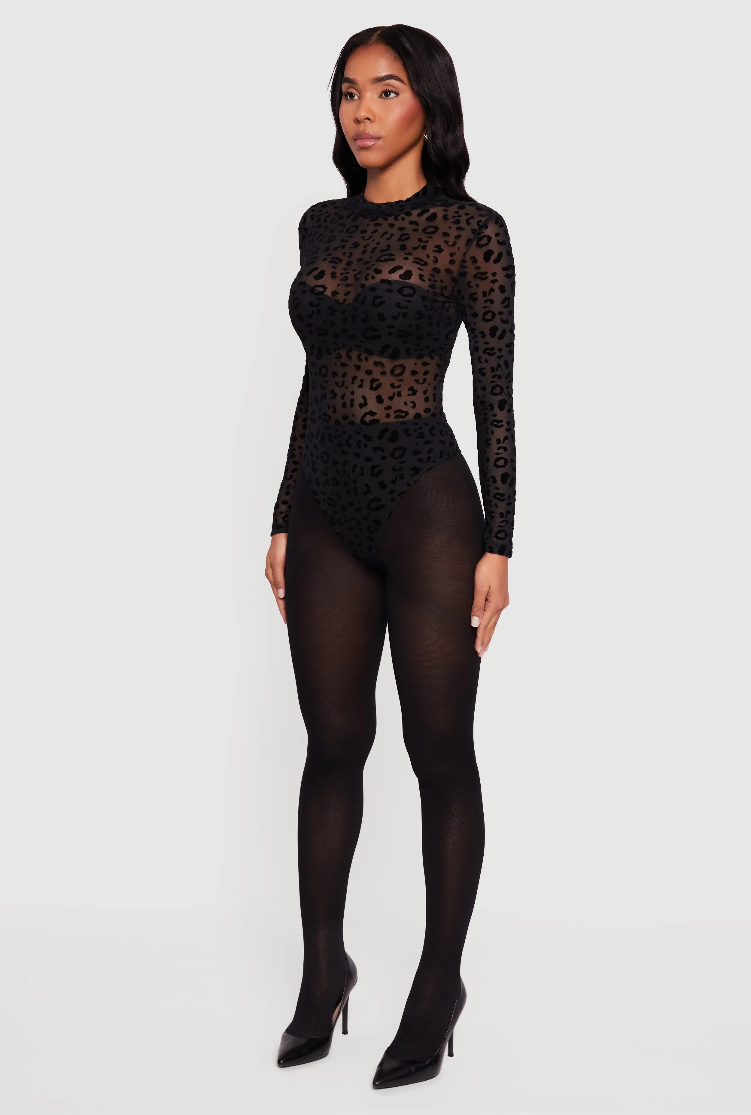 Animal Print Velvet Burnout Mesh Bodysuit sold by Rainbow product image thumbnail 5