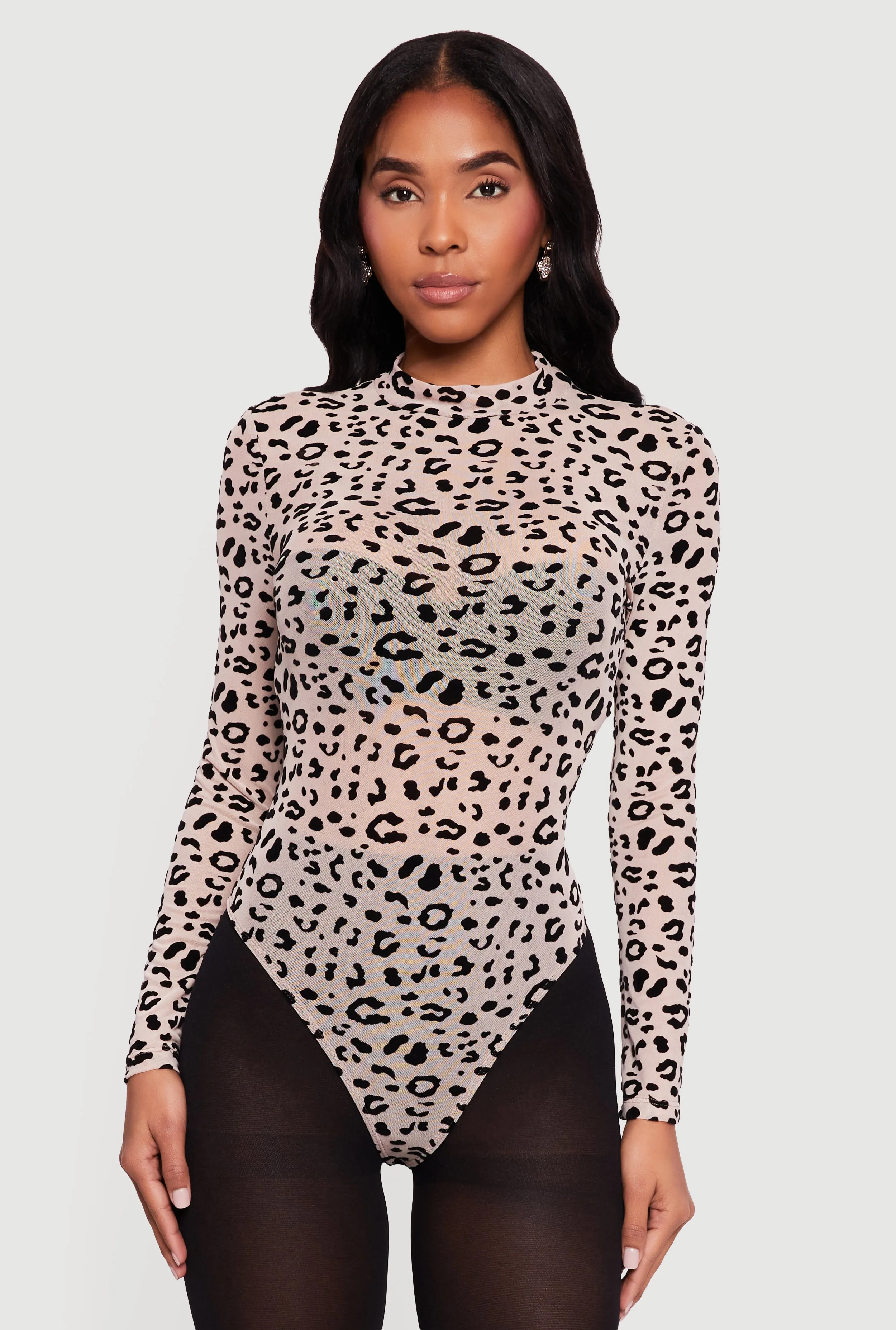Animal Print Velvet Burnout Mesh Bodysuit sold by Rainbow product image thumbnail 2