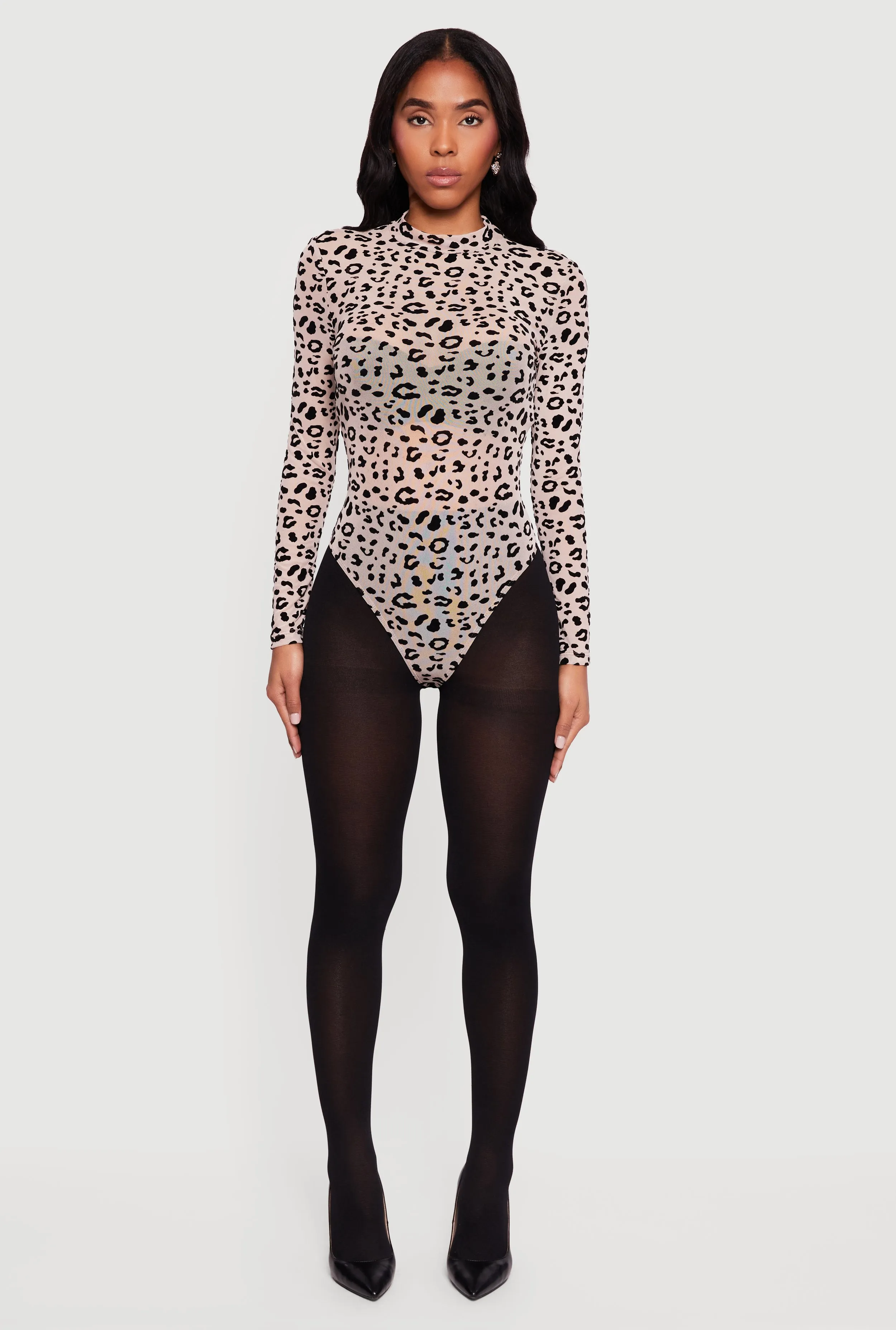 Animal Print Velvet Burnout Mesh Bodysuit sold by Rainbow product image thumbnail 3