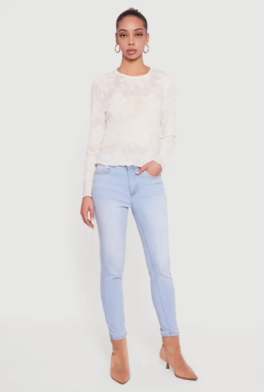 Floral Velvet Burnout Long Sleeve Top sold by Rainbow