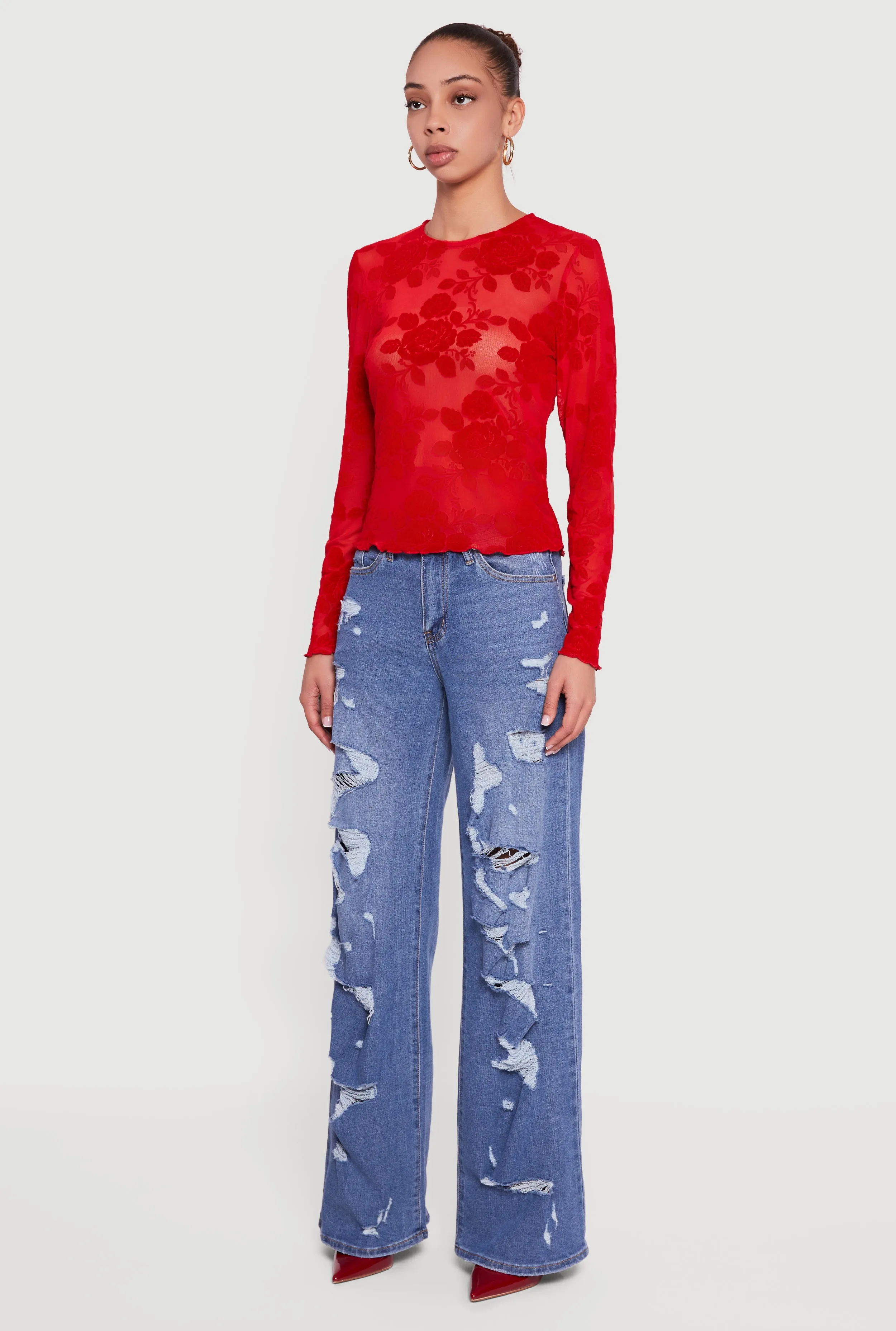 Floral Velvet Burnout Long Sleeve Top sold by Rainbow product image thumbnail 5