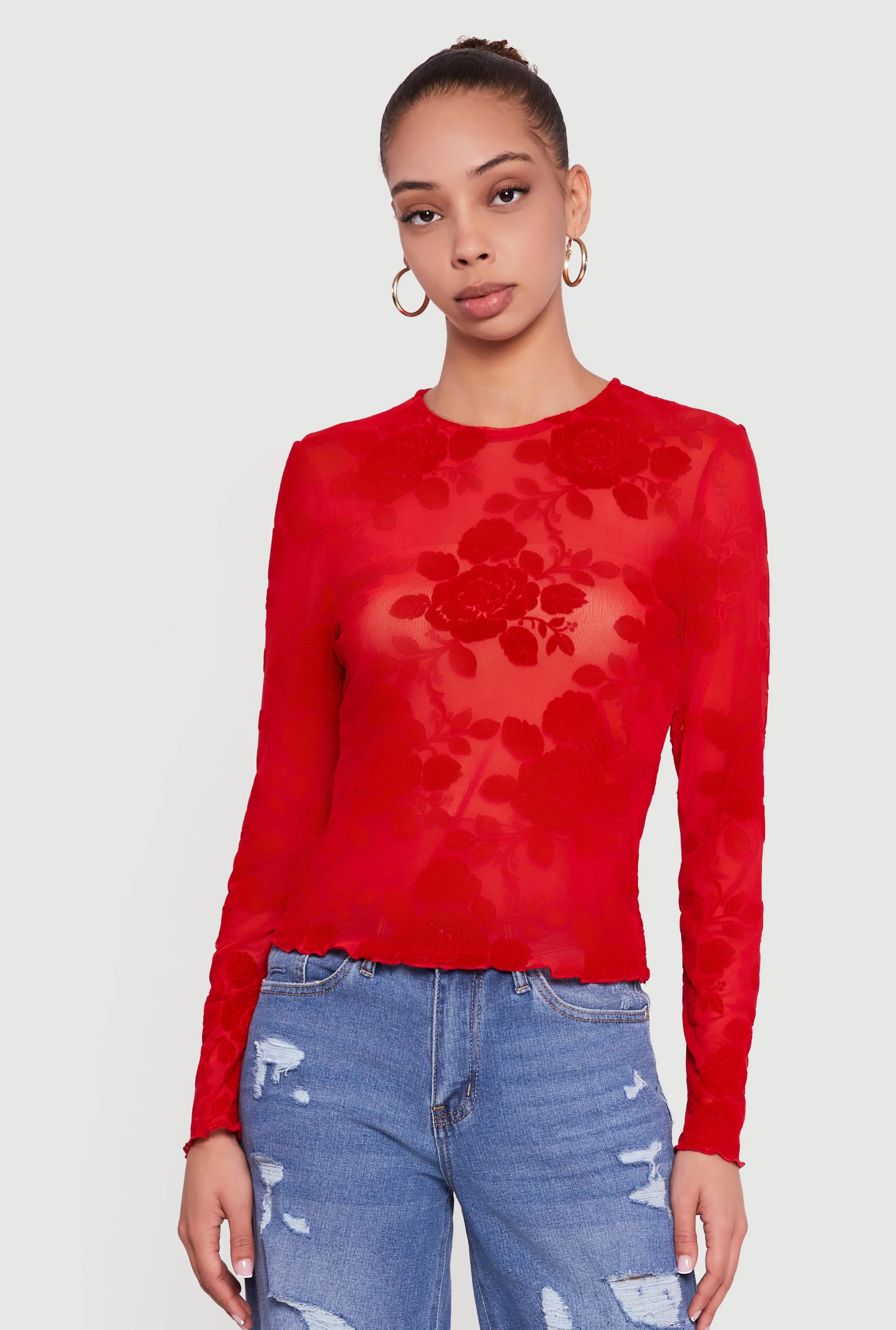 Floral Velvet Burnout Long Sleeve Top sold by Rainbow product image thumbnail 2