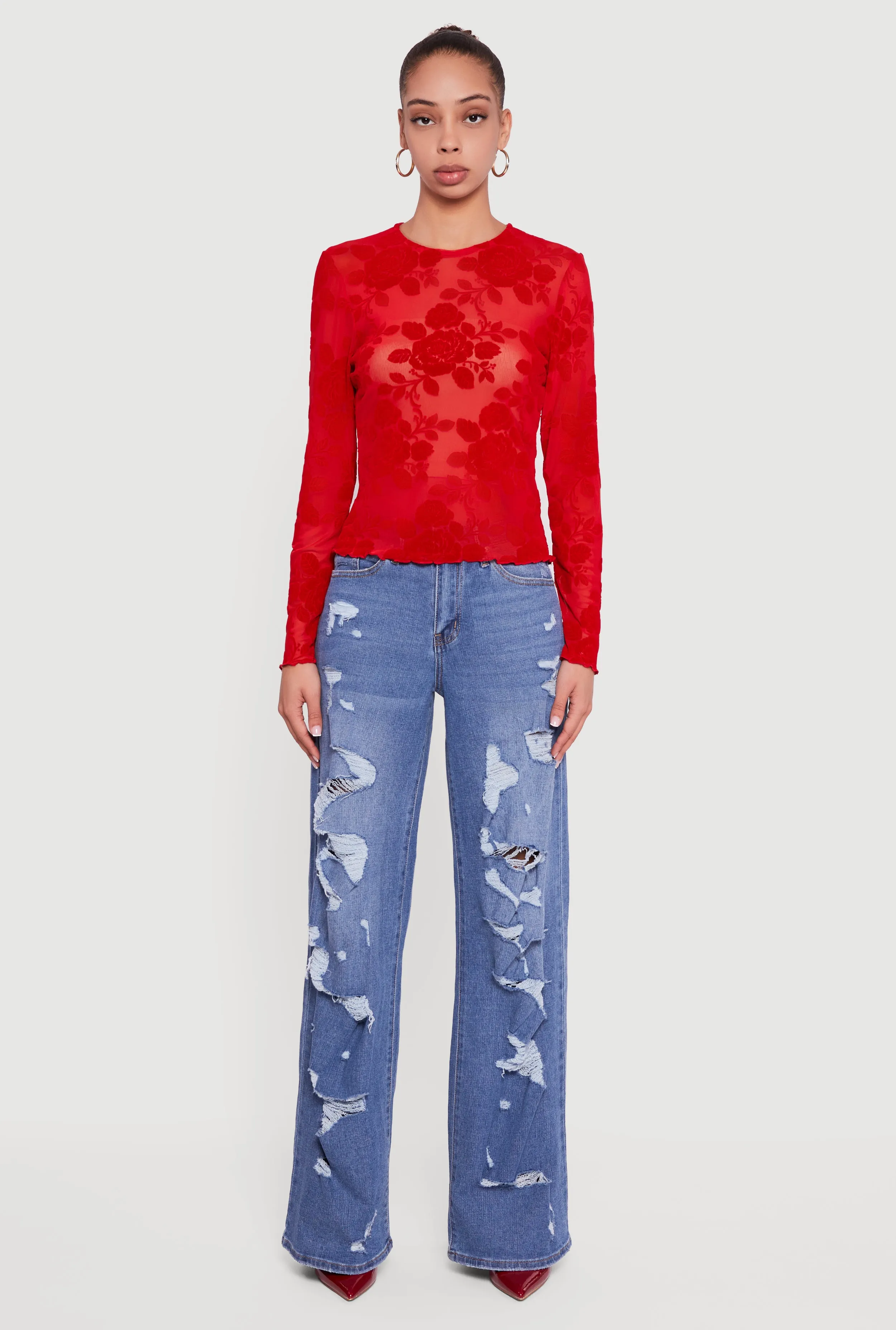 Floral Velvet Burnout Long Sleeve Top sold by Rainbow product image thumbnail 3