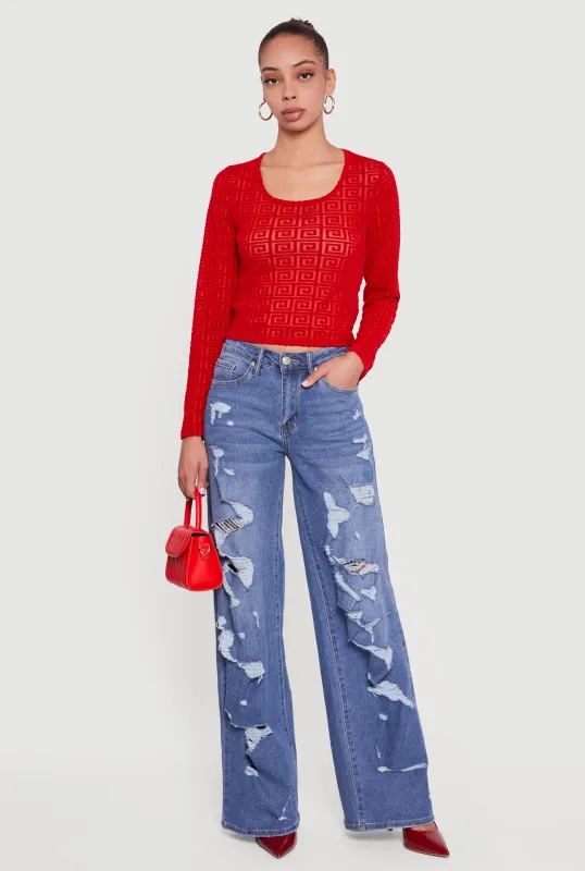 Greek Key Velvet Burnout Long Sleeve Top sold by Rainbow