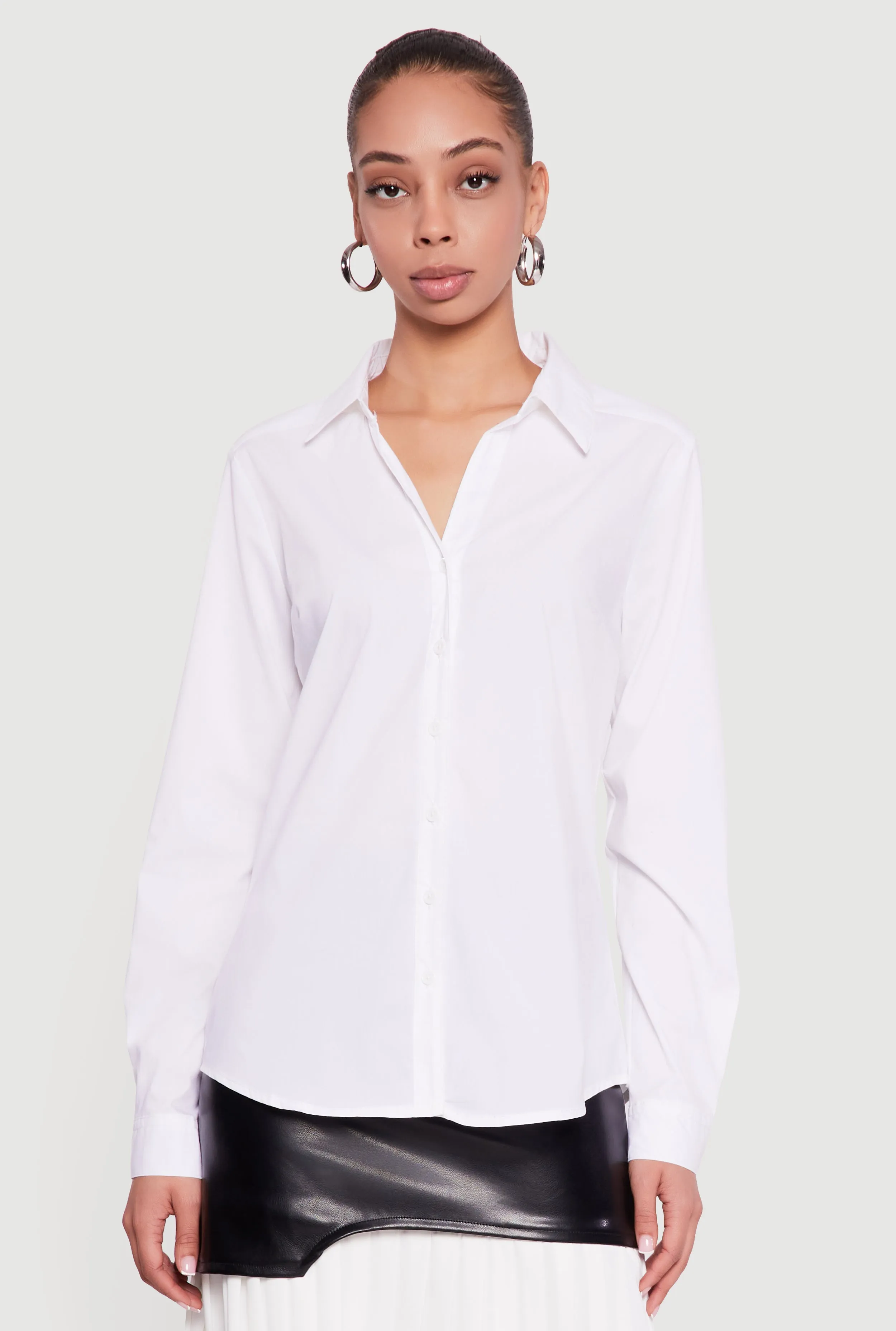 Solid Long Sleeve Button Front Shirt sold by Rainbow product image thumbnail 2