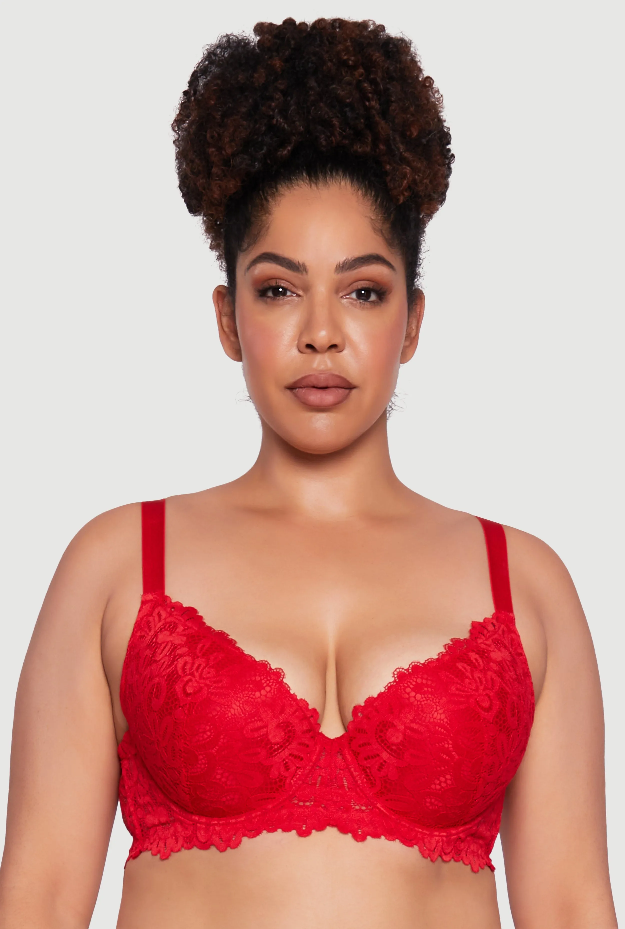 Plus Size Floral Lace Padded Plunge Bra sold by Rainbow