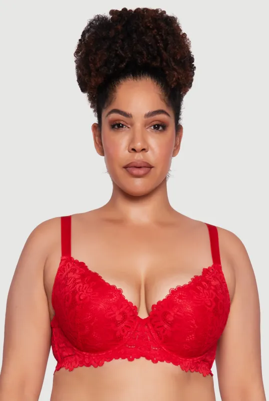 Plus Size Floral Lace Padded Plunge Bra sold by Rainbow