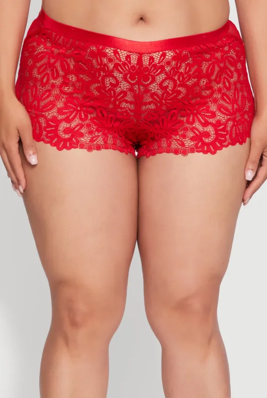 Plus Size Abstract Lace Boyshort Panty sold by Rainbow