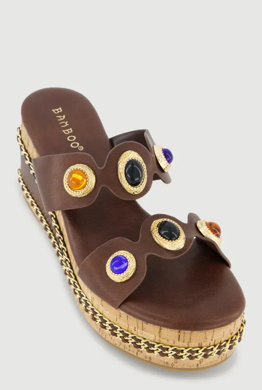 Charm Double Band Threaded Chain Detail Wedges sold by Rainbow
