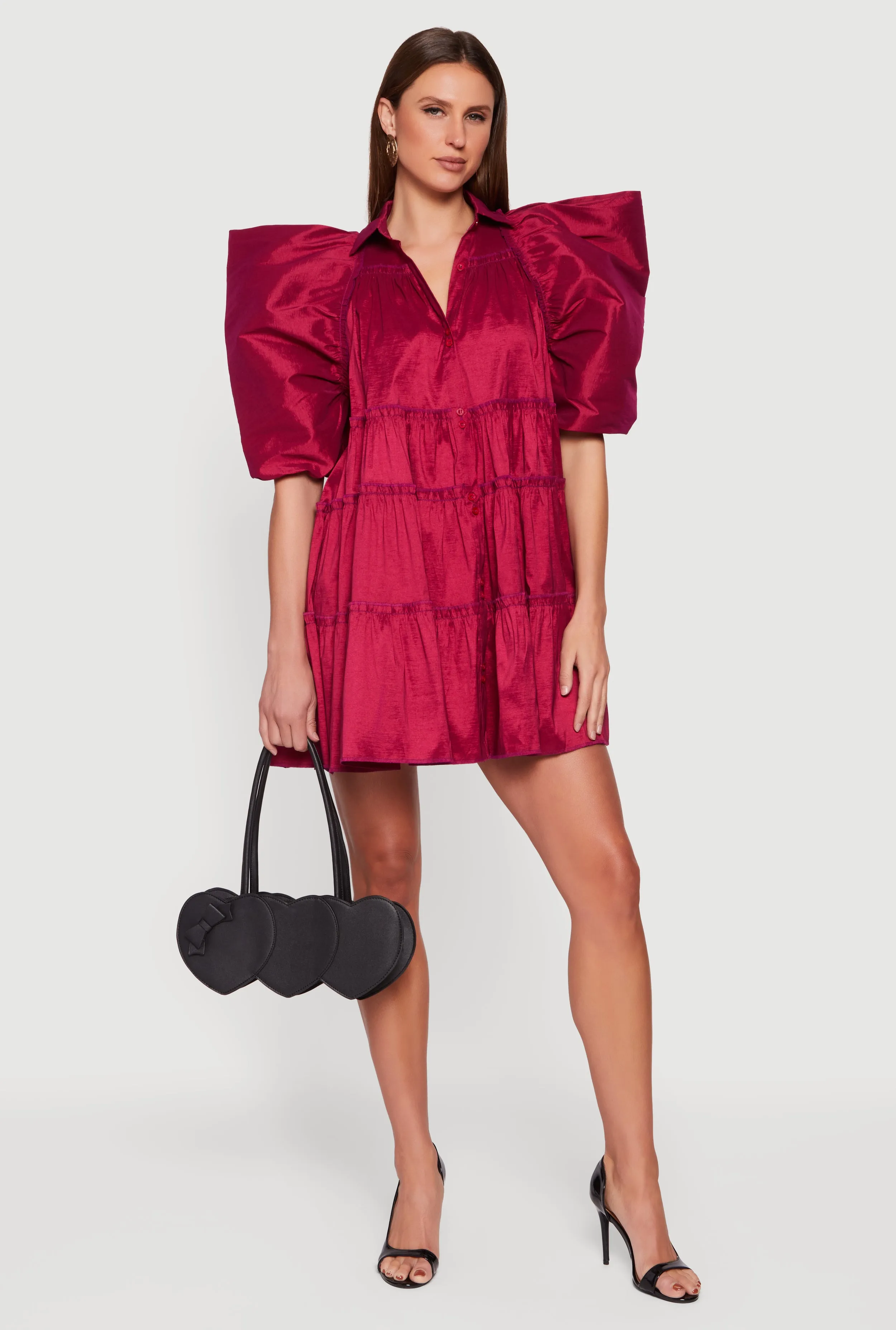 Puff Sleeve Button Front Tiered Dress sold by Rainbow product image thumbnail 3