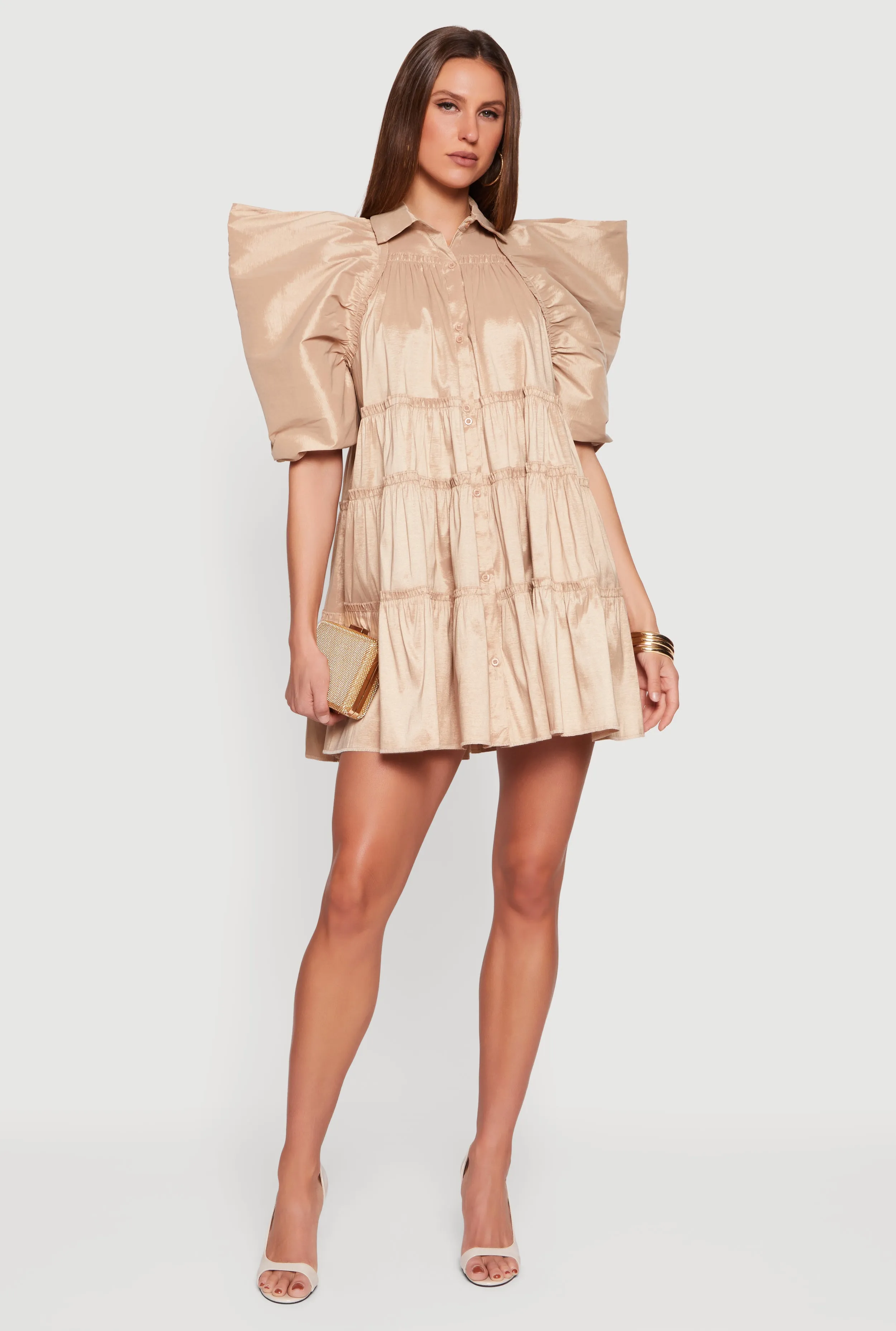 Puff Sleeve Button Front Tiered Dress sold by Rainbow product image thumbnail 4