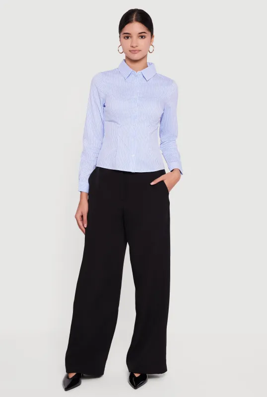 Pinstripe Long Sleeve Button Front Shirt sold by Rainbow