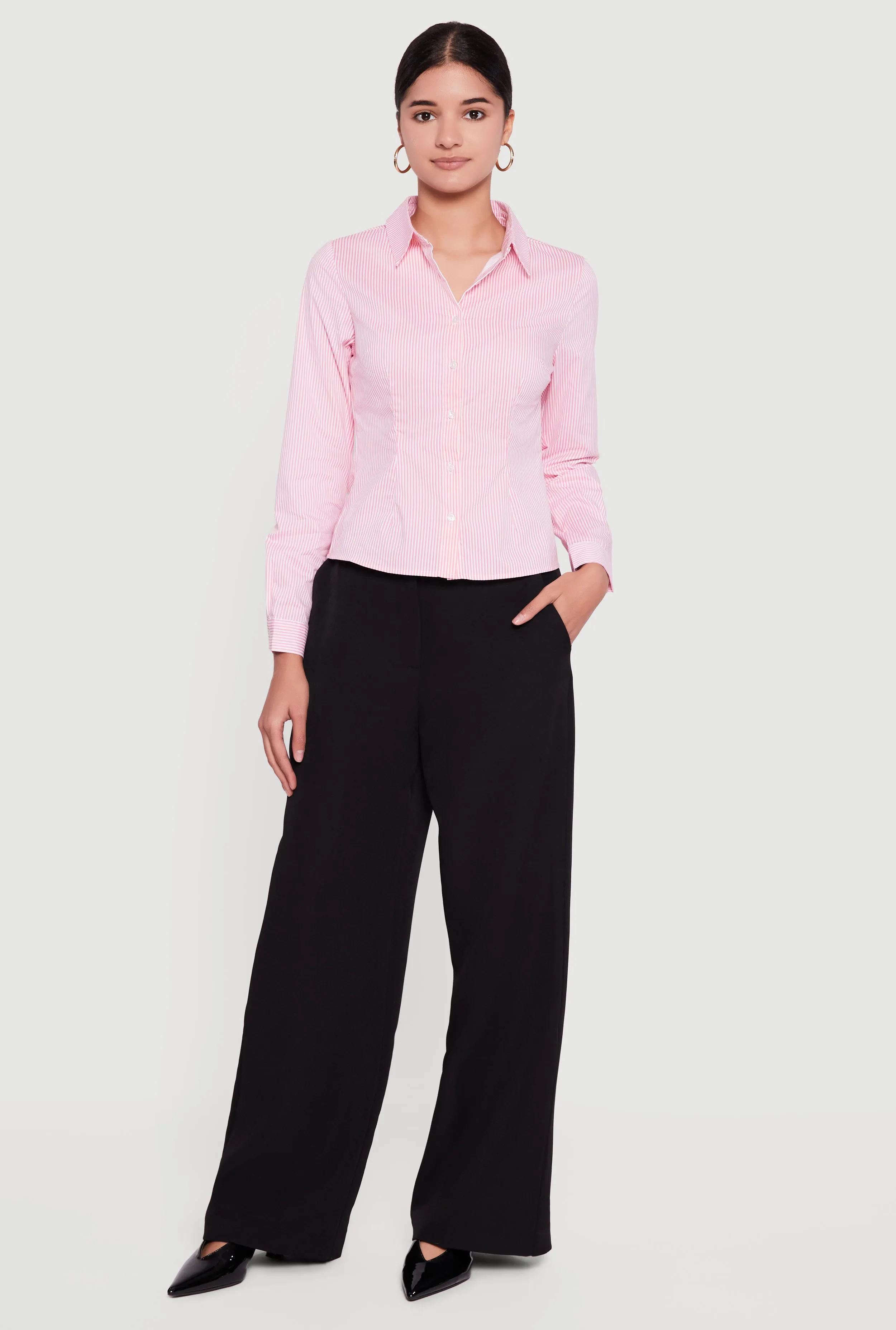 Pinstripe Long Sleeve Button Front Shirt sold by Rainbow product image thumbnail 2