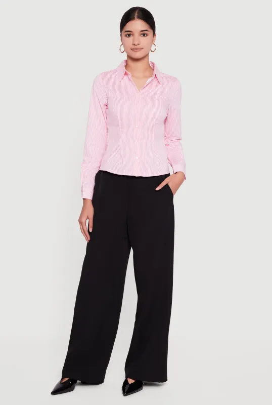 Pinstripe Long Sleeve Button Front Shirt sold by Rainbow