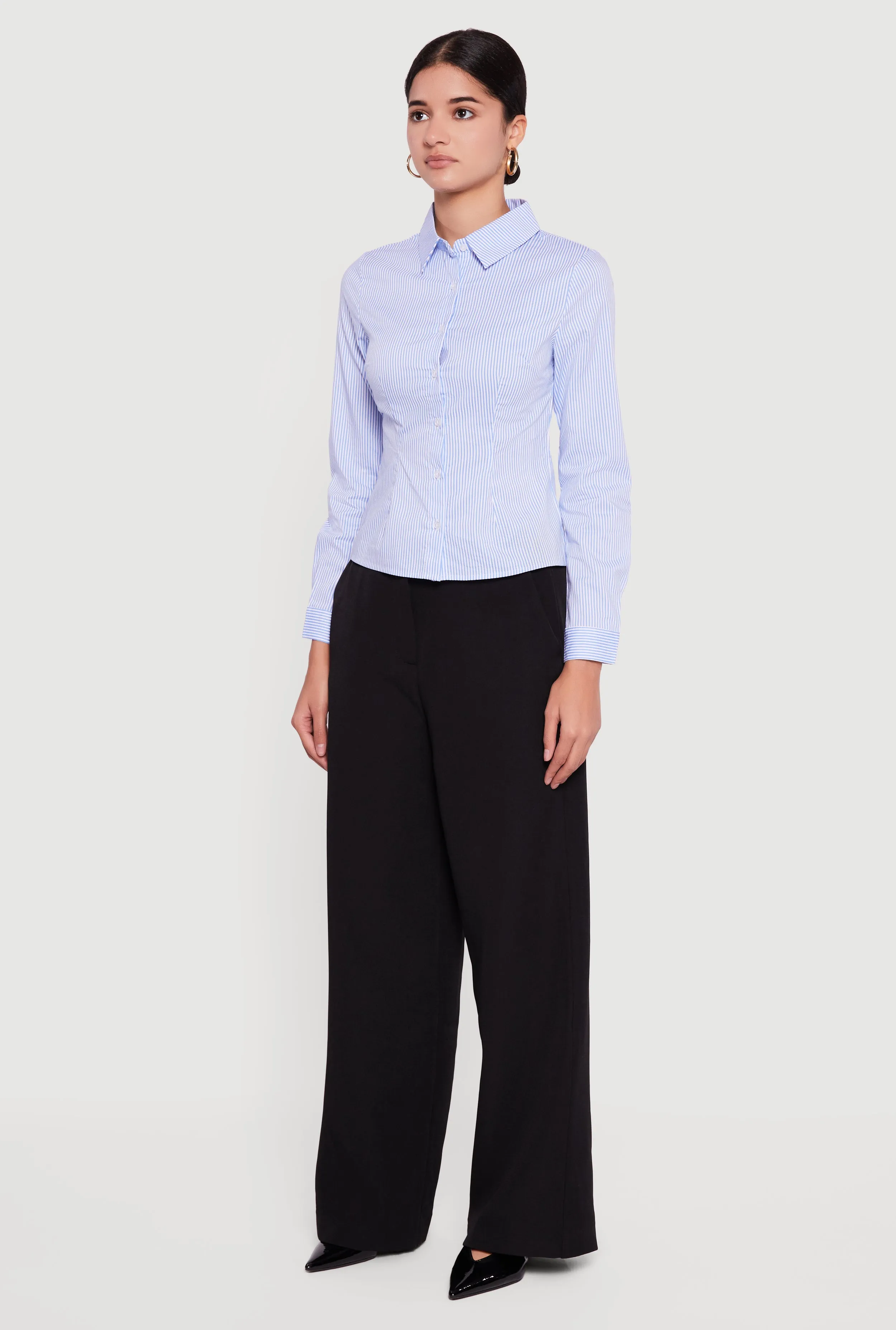 Pinstripe Long Sleeve Button Front Shirt sold by Rainbow product image thumbnail 5