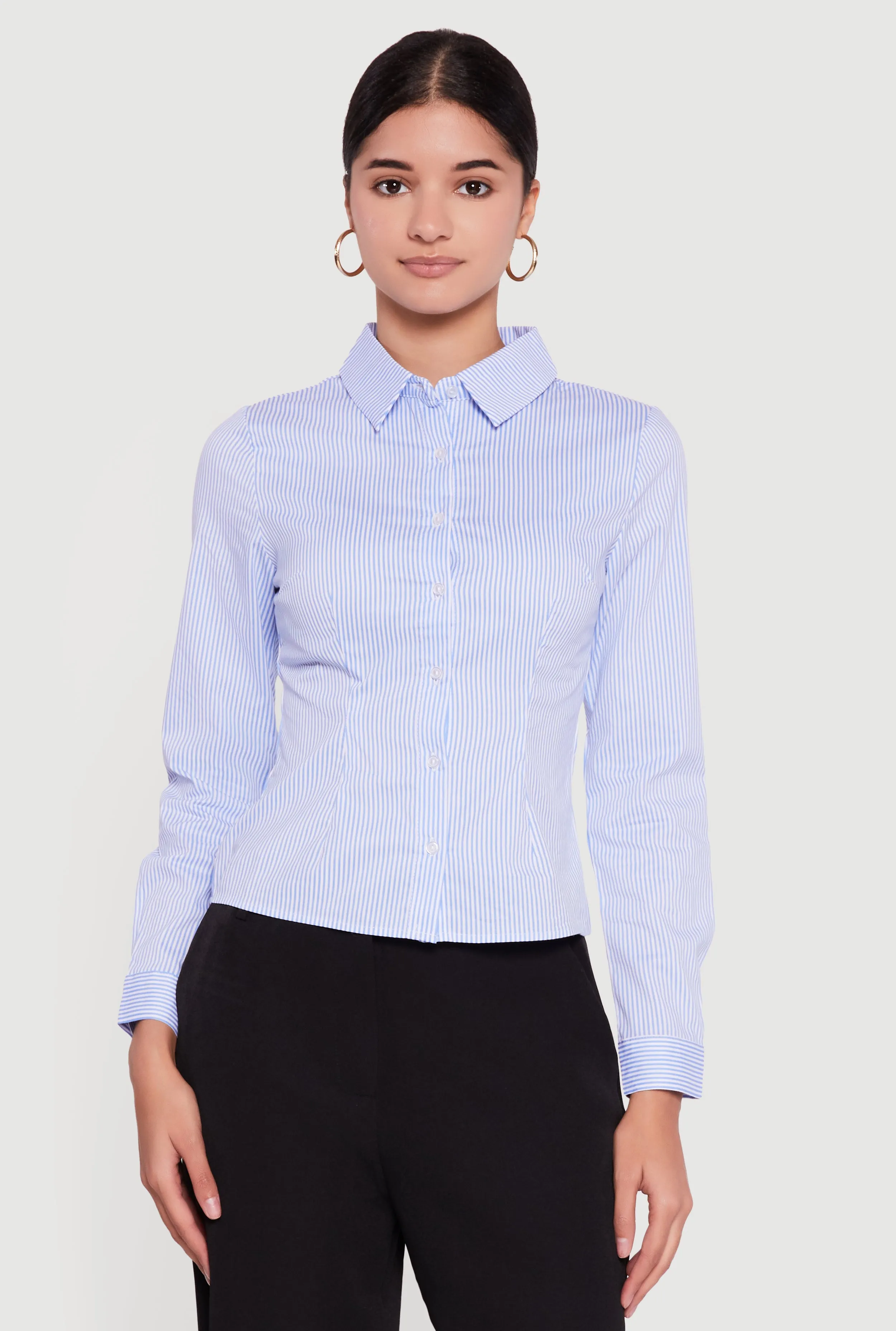 Pinstripe Long Sleeve Button Front Shirt sold by Rainbow product image thumbnail 2